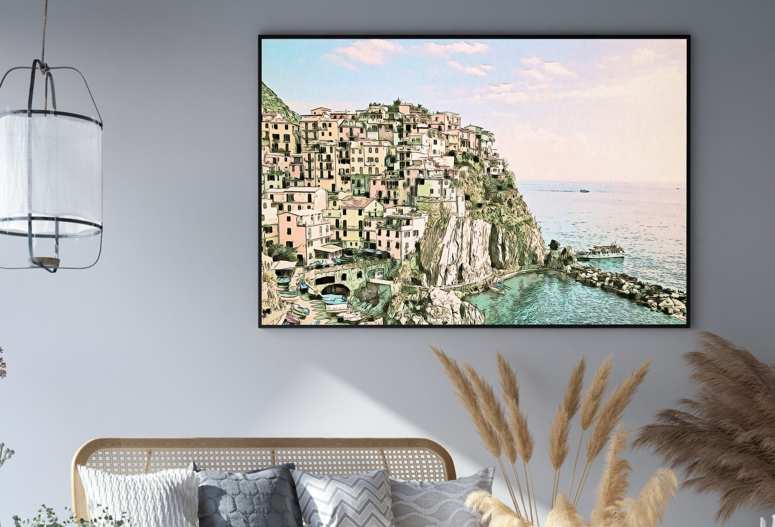 Manarola Italy Wall Art Landscape Printable Wall Art. Instant Download Italy Poster Sunset Wall Art. Colorful Pastel Home Decor, Digital Art