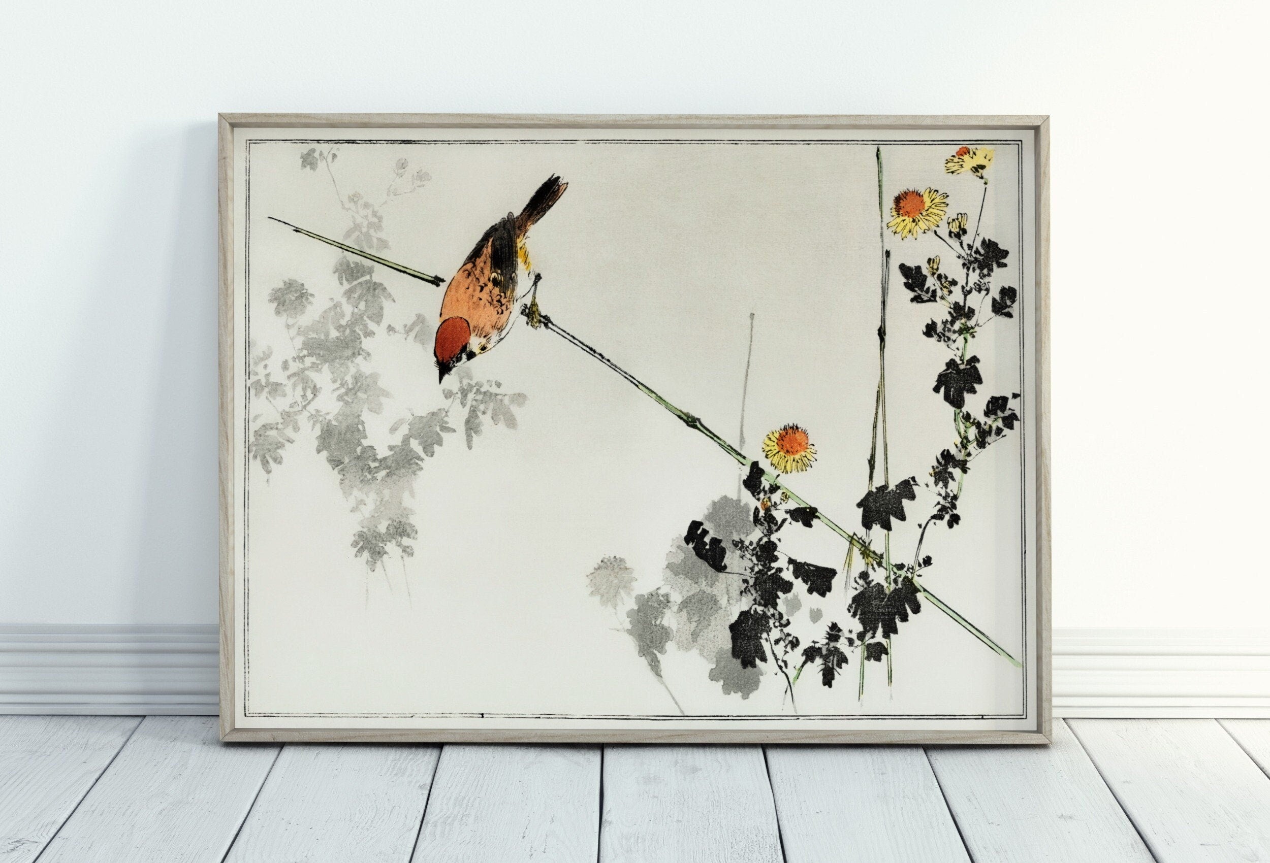 Swallow Bird illustration Vintage Japanese Painting. Japanese Wall Art Printable Poster. 19th Century Japanese Vintage Wall Art, Bird Art
