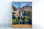Yosemite Falls Wall Art Autumn Landscape Poster. Instant Download Yosemite Wall Art Digital Painting, Vertical Poster National Park Art