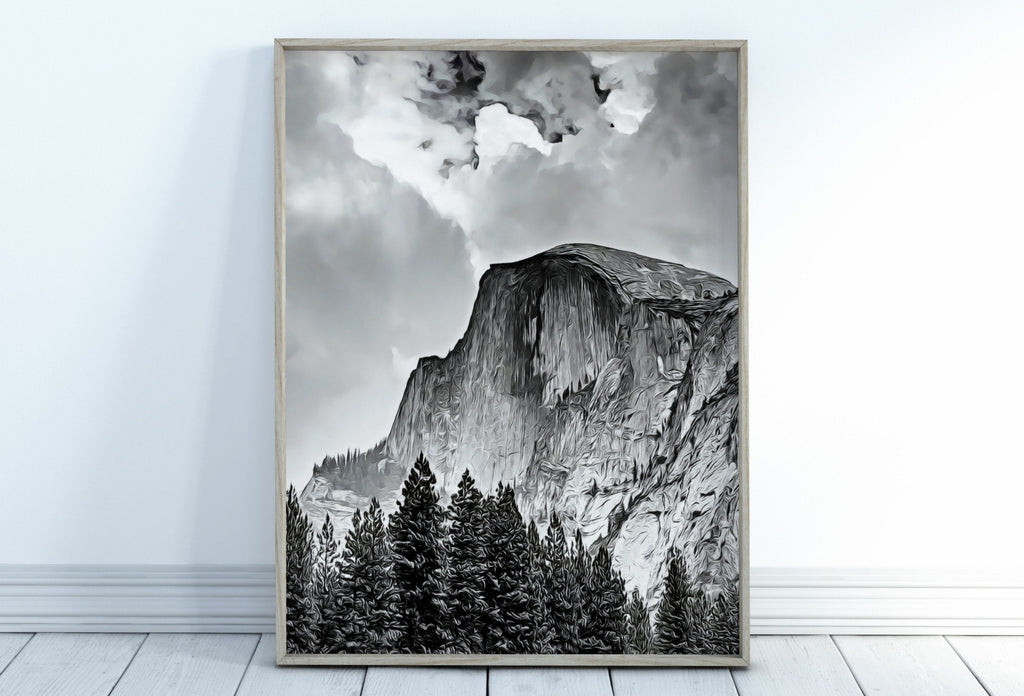 Yosemite Wall Art Poster. Instant Download Yosemite Vertical Poster National Park Art, Black and White Wall Decor Printable Wall Art