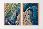 Abstract Wall Art Set of 2 Prints. Fluid Art Painting. Downloadable Prints. Abstract Art Print, Digital Download Blue and Gold Art