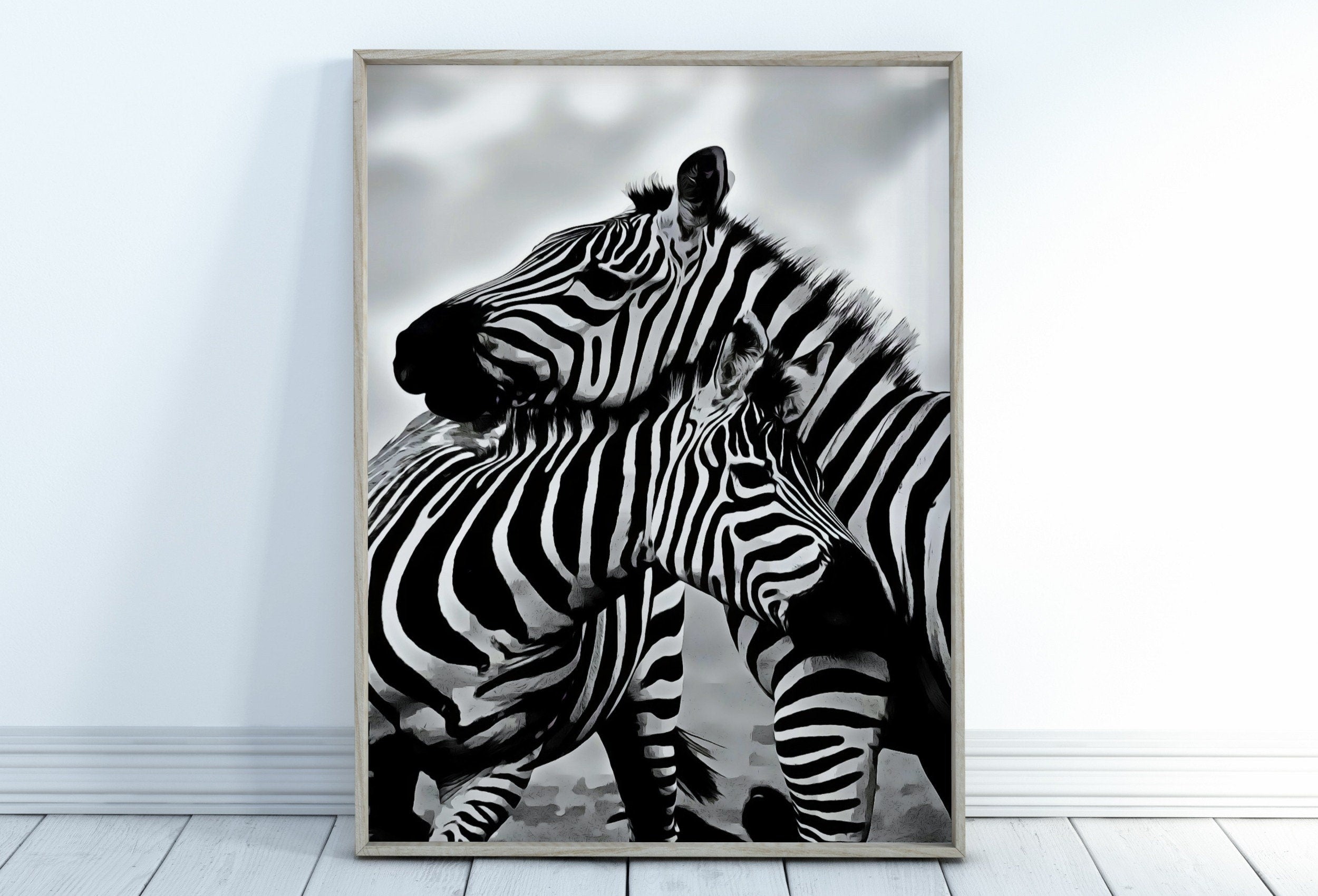 Zebra Love Black and White Printable Wall Art. Zebra Digital Print Black and White Art Downloadable Art. Safari Animals Print
