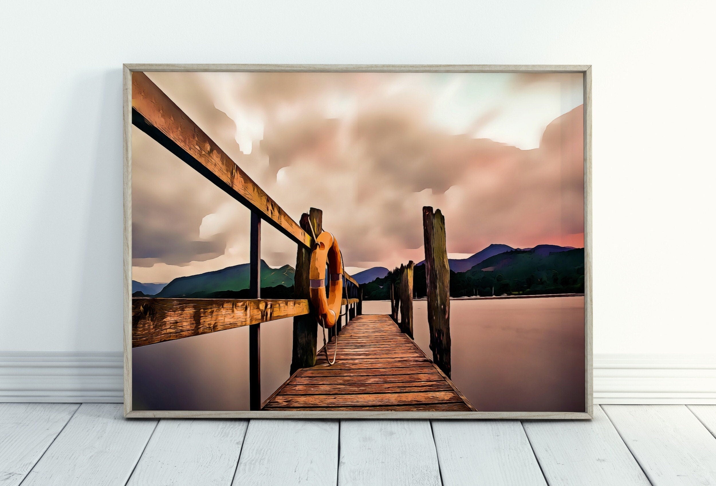 Wooden Pier on Lake Sunrise Printable Wall Art, Wooden Pier Print, Pier on Lake Print, Sunrise Pier Printable, Lake Landscape Wall Decor