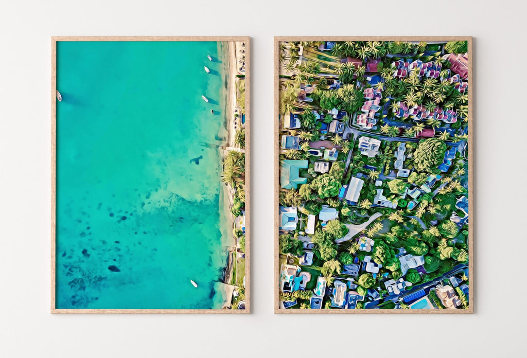 Beach Top Aerial View Set of 2 Prints, Printable Wall Art, Beach Decor Emerald Green Art Prints, Coastal Wall Art Set, Beach House Decor