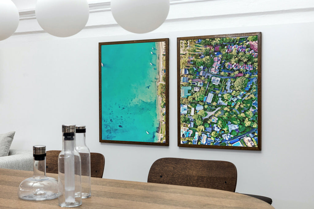Beach Top Aerial View Set of 2 Prints, Printable Wall Art, Beach Decor Emerald Green Art Prints, Coastal Wall Art Set, Beach House Decor