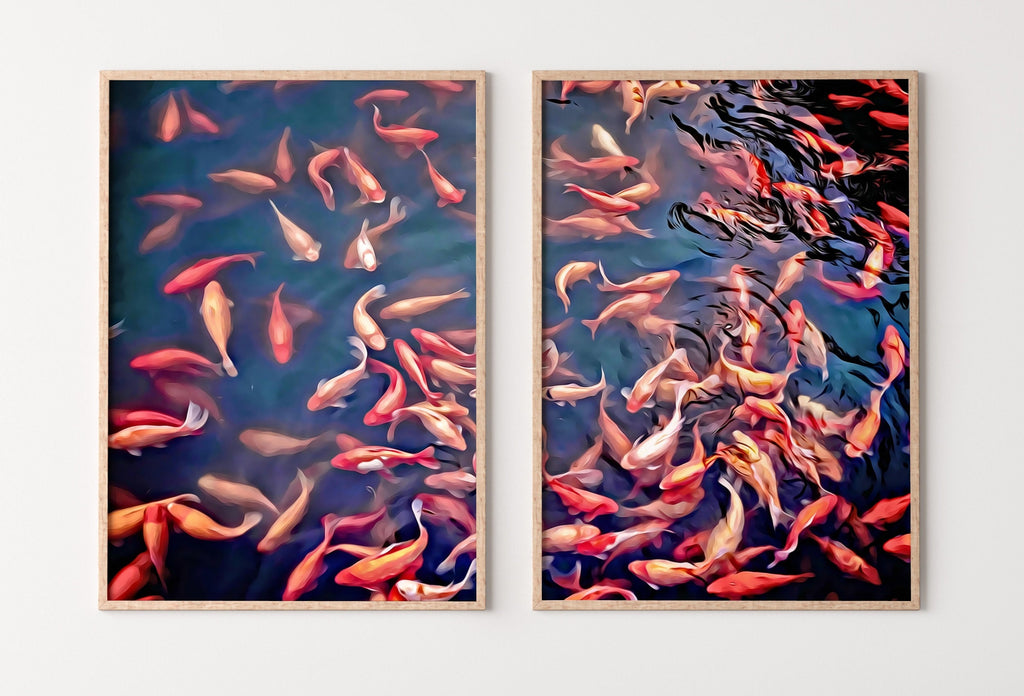 Koi Fish Wall Art Set of 2 Prints, Koi Fish Print Wall Art Set, Instant Download Printable Wall Art, Photography Print, Zen Wall Art