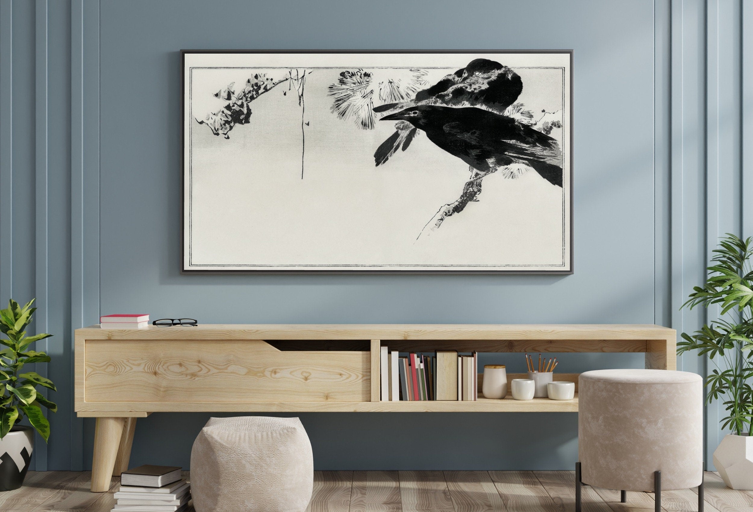 Crows Perched on a Branch Frame TV Art. Vintage Japanese Painting Samsung Art TV, Digital Download for Samsung Frame, Frame TV Art