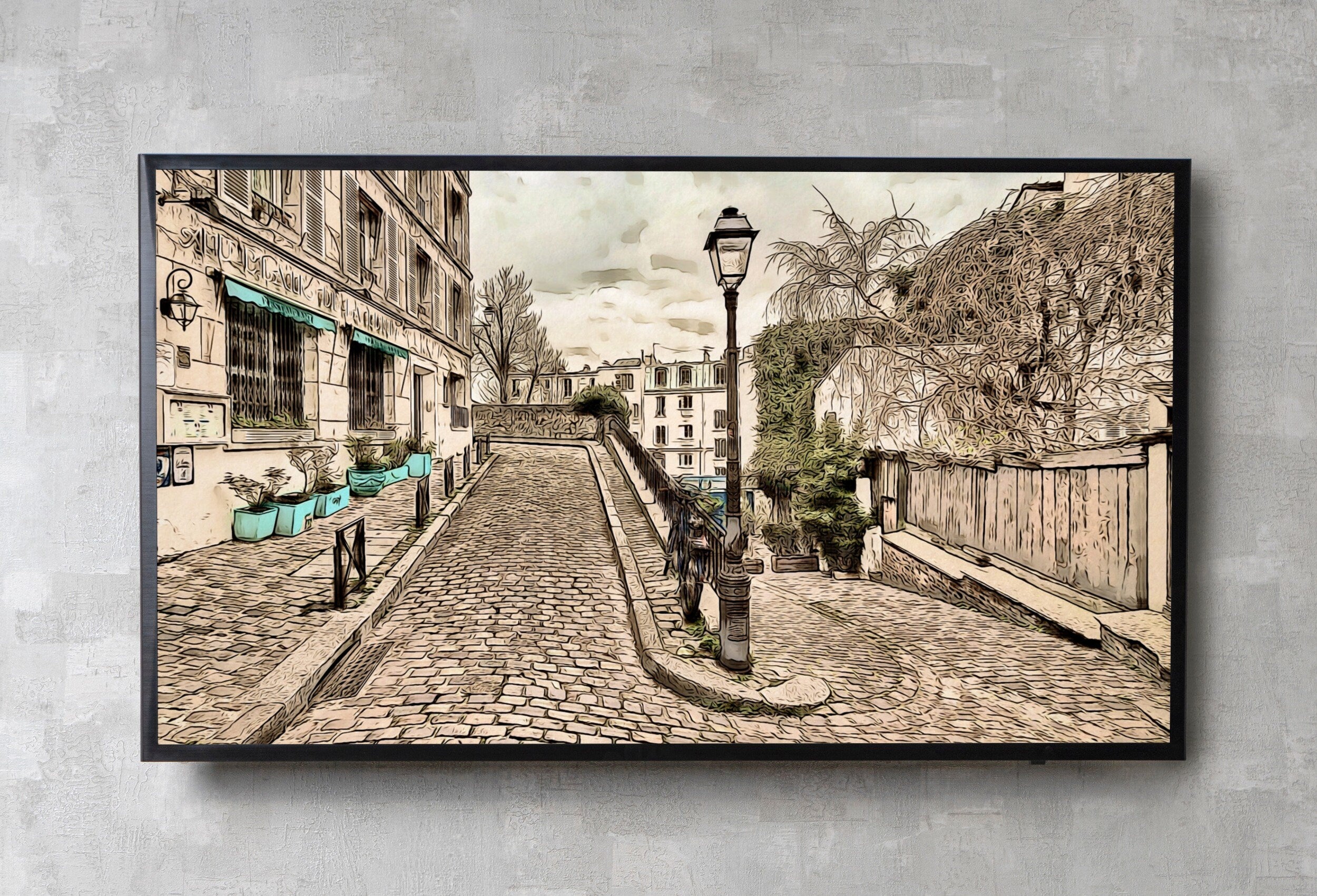 Montmartre Paris City Street View Urban Landscape Painting, Frame TV Art Digital Download, Art for Tv, Colorful Art for Frame TV