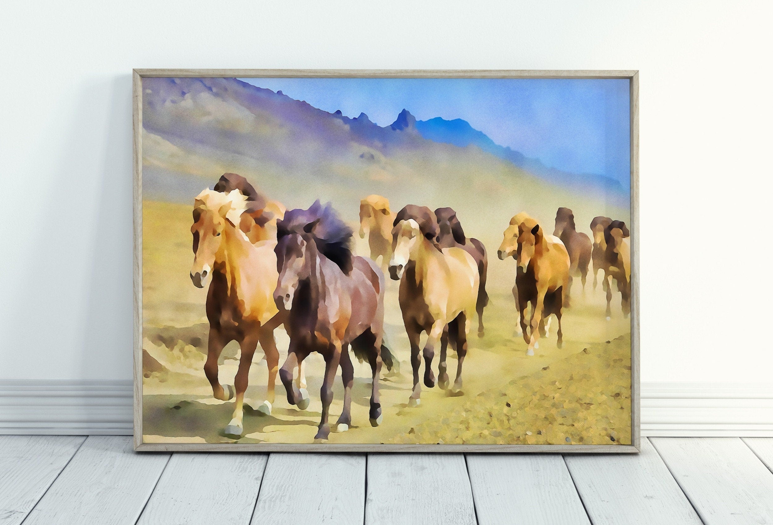 Wild Horses Galloping Printable Wall Art, for Home or Office Horse Decor, Animal Painting Nature Print Digital Art Instant Download