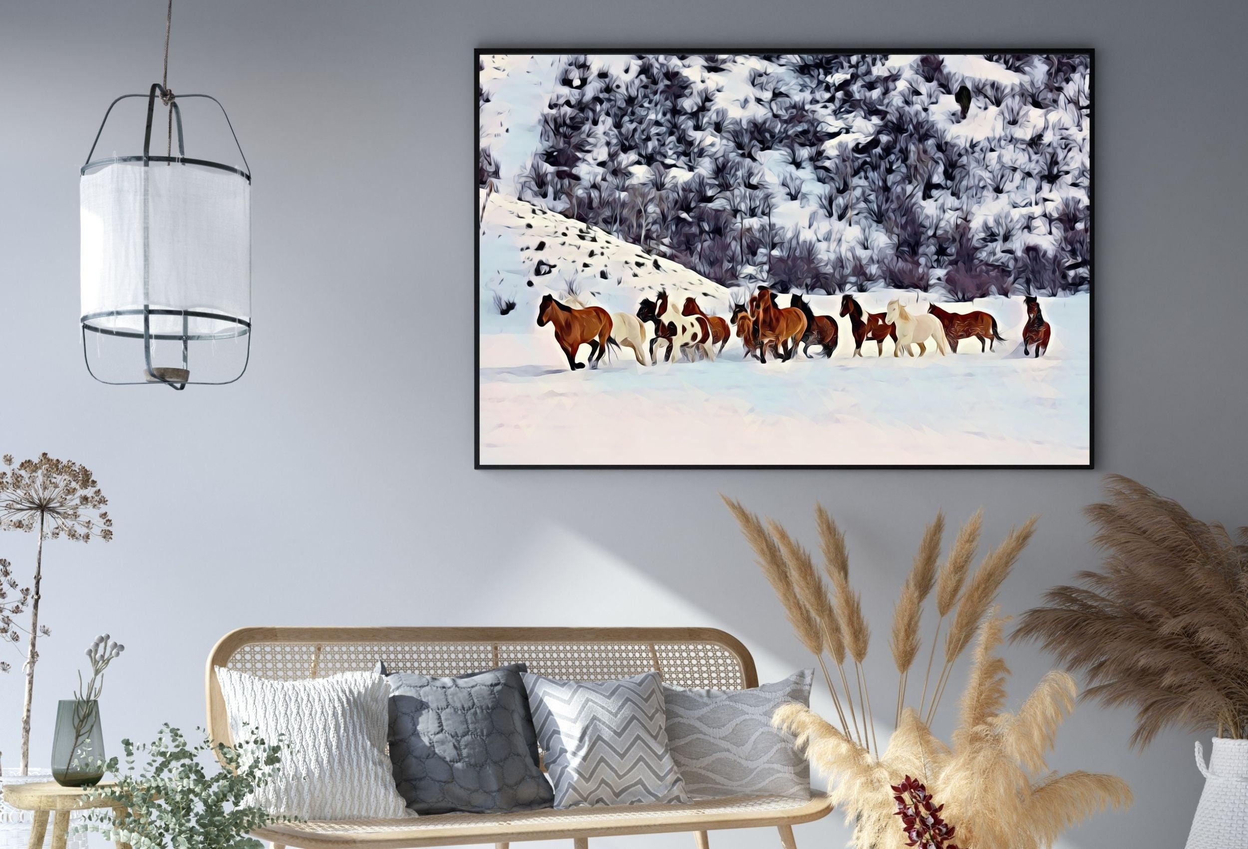 Wild Horses in Snow Digital Art Print. Horse Painting Animal Wall Art. Horse Poster Wall Decor, Horse Printable, Horse Photography