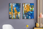 Bold Blue Abstract Painting Set of 2 Prints. Colorful Printable Wall Art, Abstract Digital Download. Modern 2 Piece Wall Art Prints