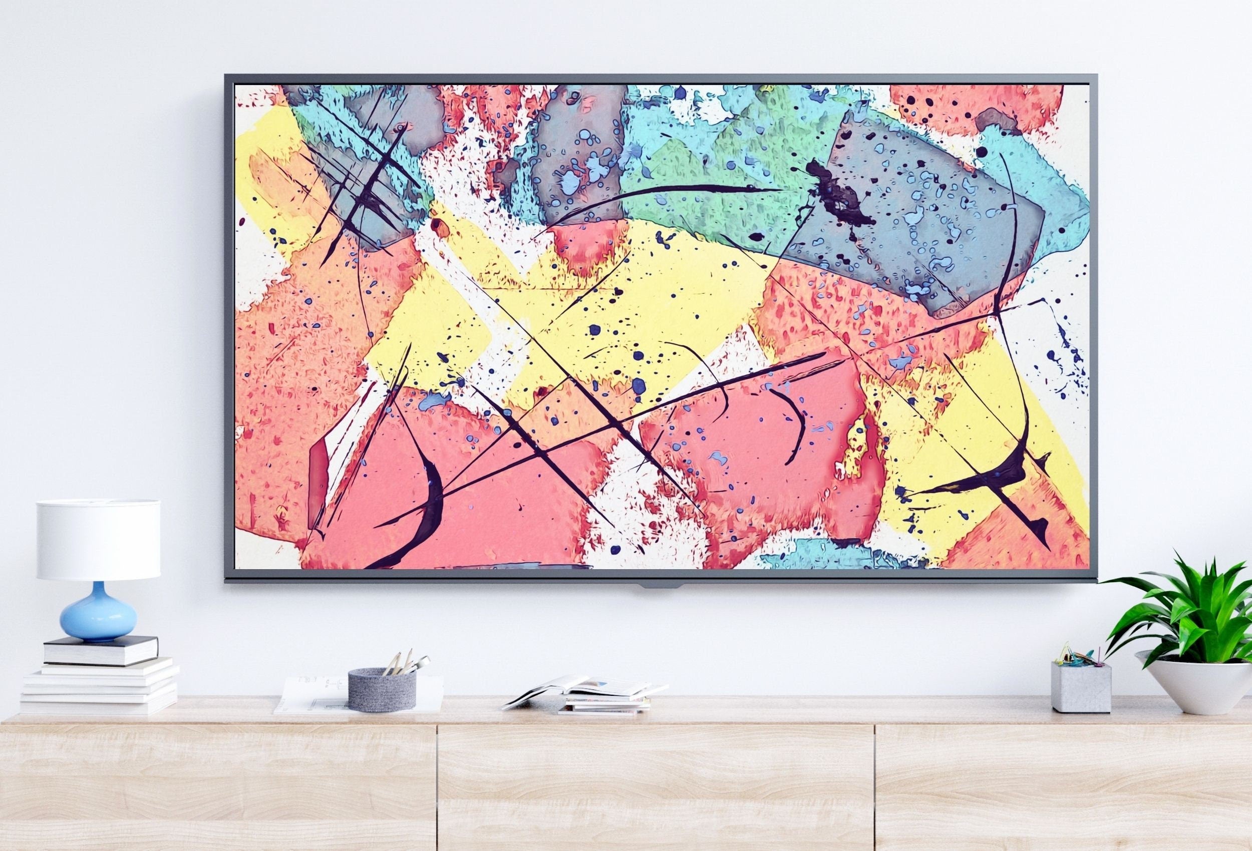 Pastel Pink and Blue Abstract Painting Frame TV Art. Digital Download, Digital Art for TV, Colorful Wall Art, Abstract Art for The Frame TV