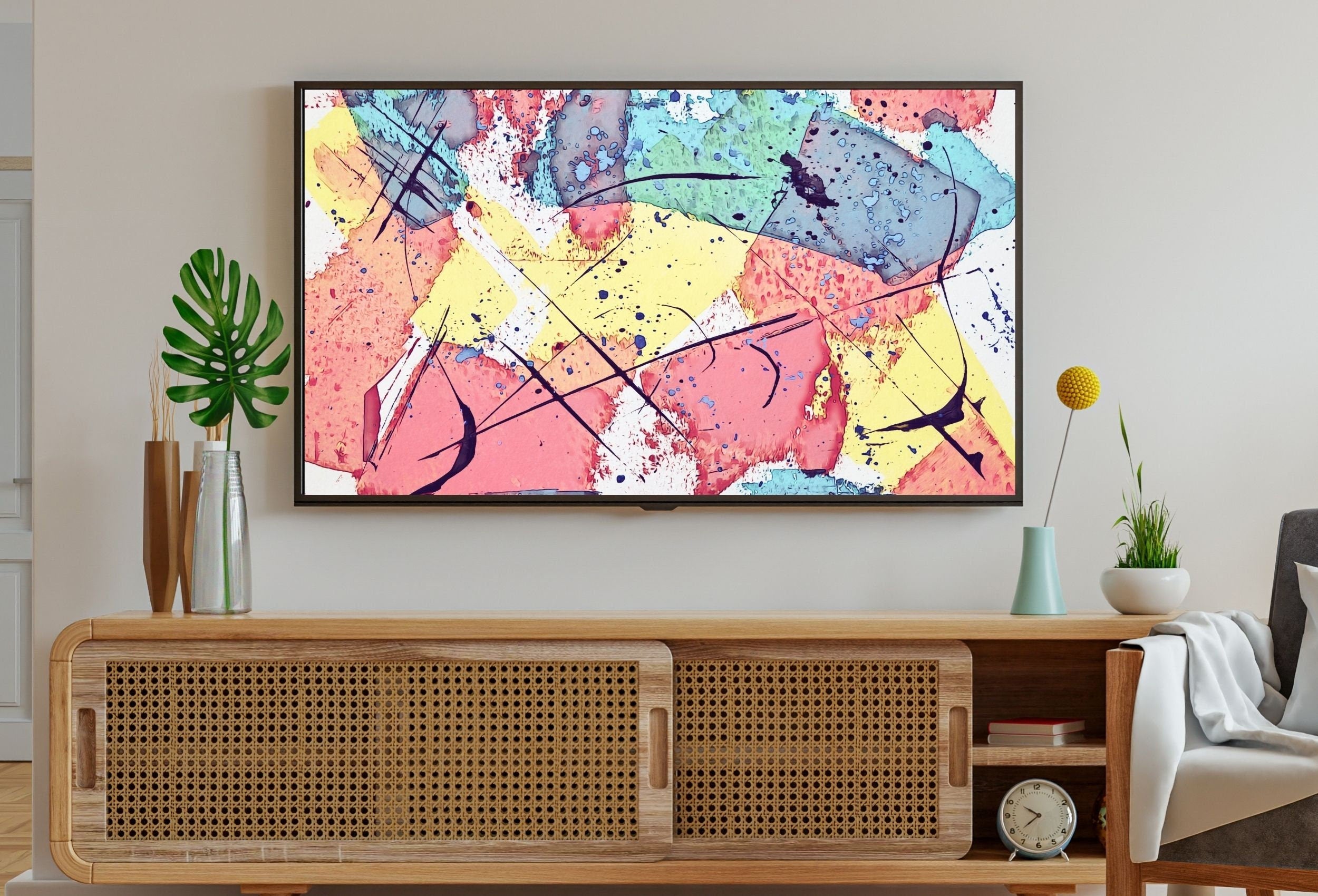 Pastel Pink and Blue Abstract Painting Frame TV Art. Digital Download, Digital Art for TV, Colorful Wall Art, Abstract Art for The Frame TV