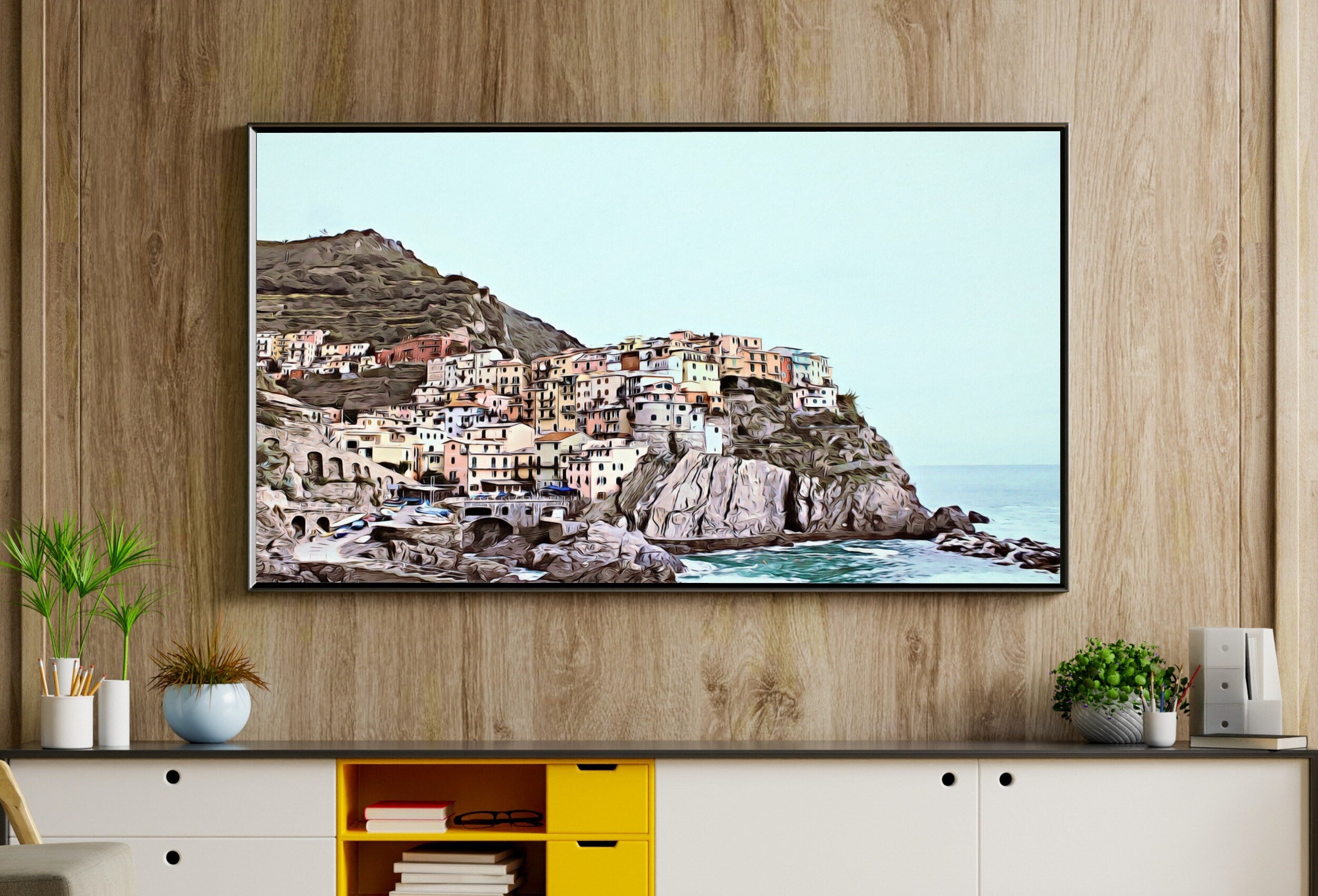 Coastal Town in Italy Frame TV Art. Seaside Italy Painting, City Landscape Frame TV Art. Digital Download, Colorful Art for Frame TV