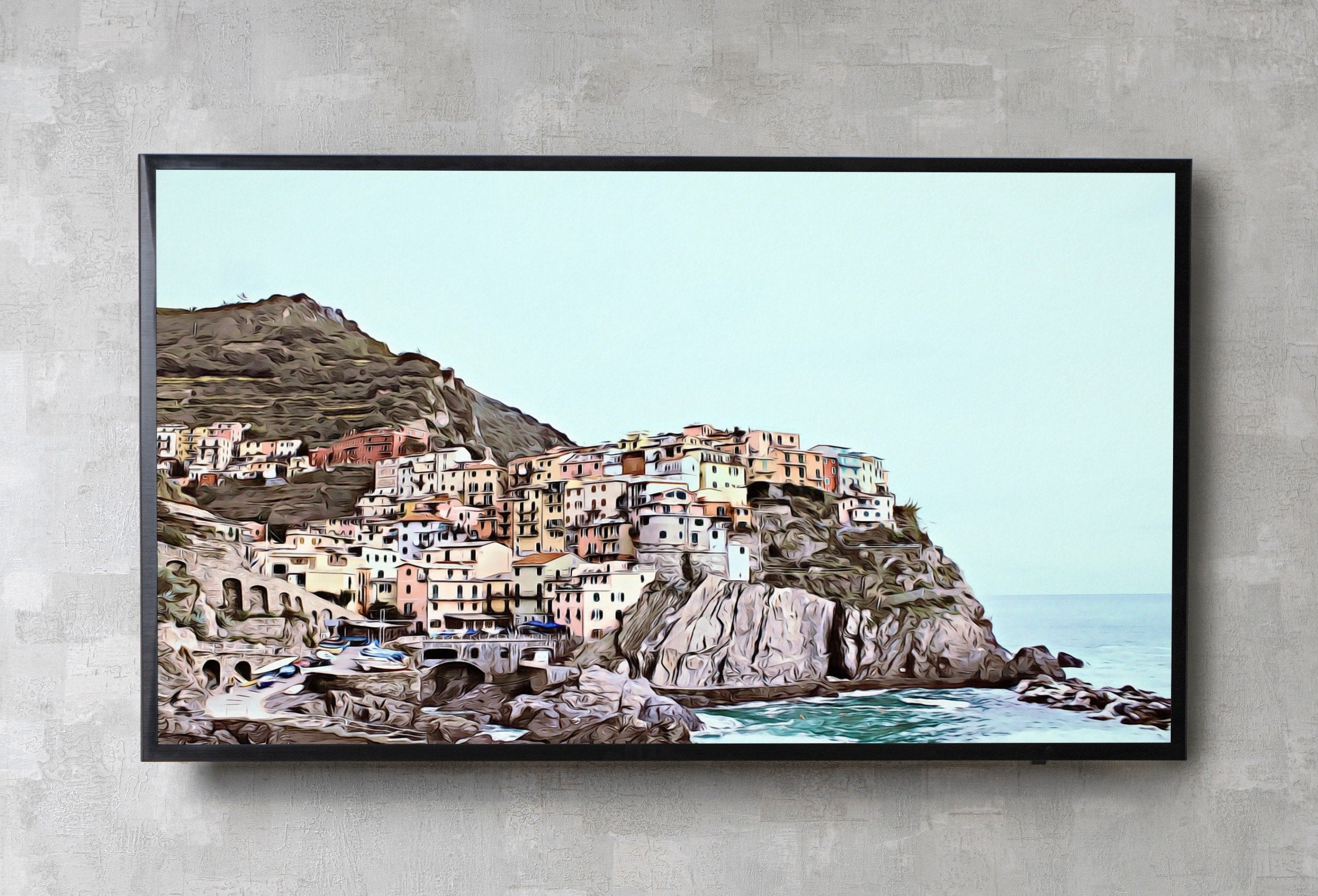 Coastal Town in Italy Frame TV Art. Seaside Italy Painting, City Landscape Frame TV Art. Digital Download, Colorful Art for Frame TV