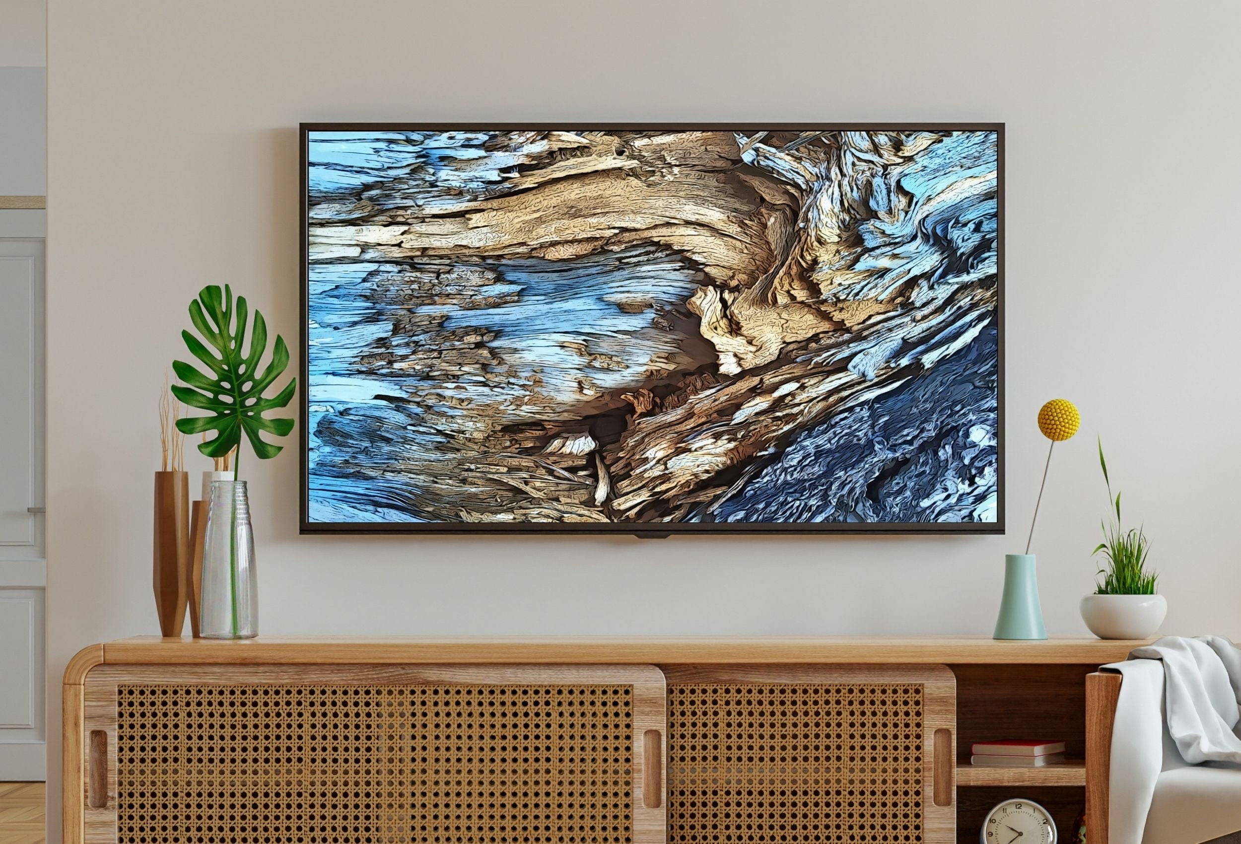 Blue Tree Bark Abstract Samsung Frame TV Art. Abstract Nature Art Samsung TV, Digital Download for Samsung Frame, Frame TV Art