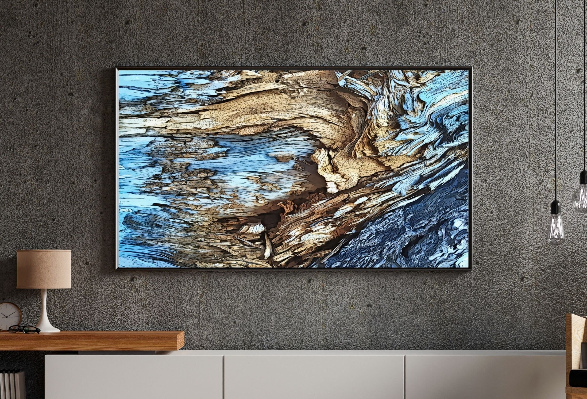 Blue Tree Bark Abstract Samsung Frame TV Art. Abstract Nature Art Samsung TV, Digital Download for Samsung Frame, Frame TV Art