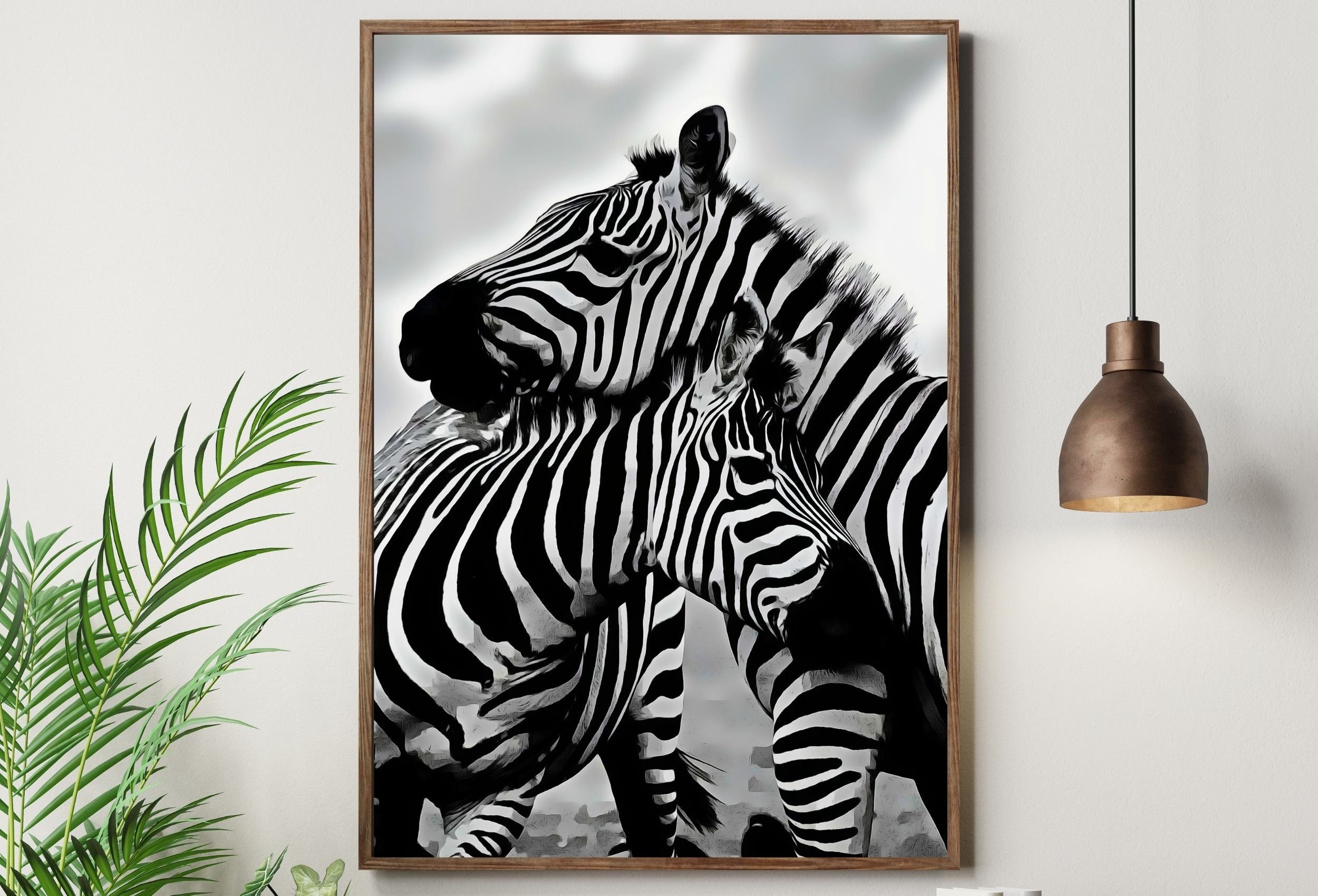 Zebra Love Black and White Printable Wall Art. Zebra Digital Print Black and White Art Downloadable Art. Safari Animals Print