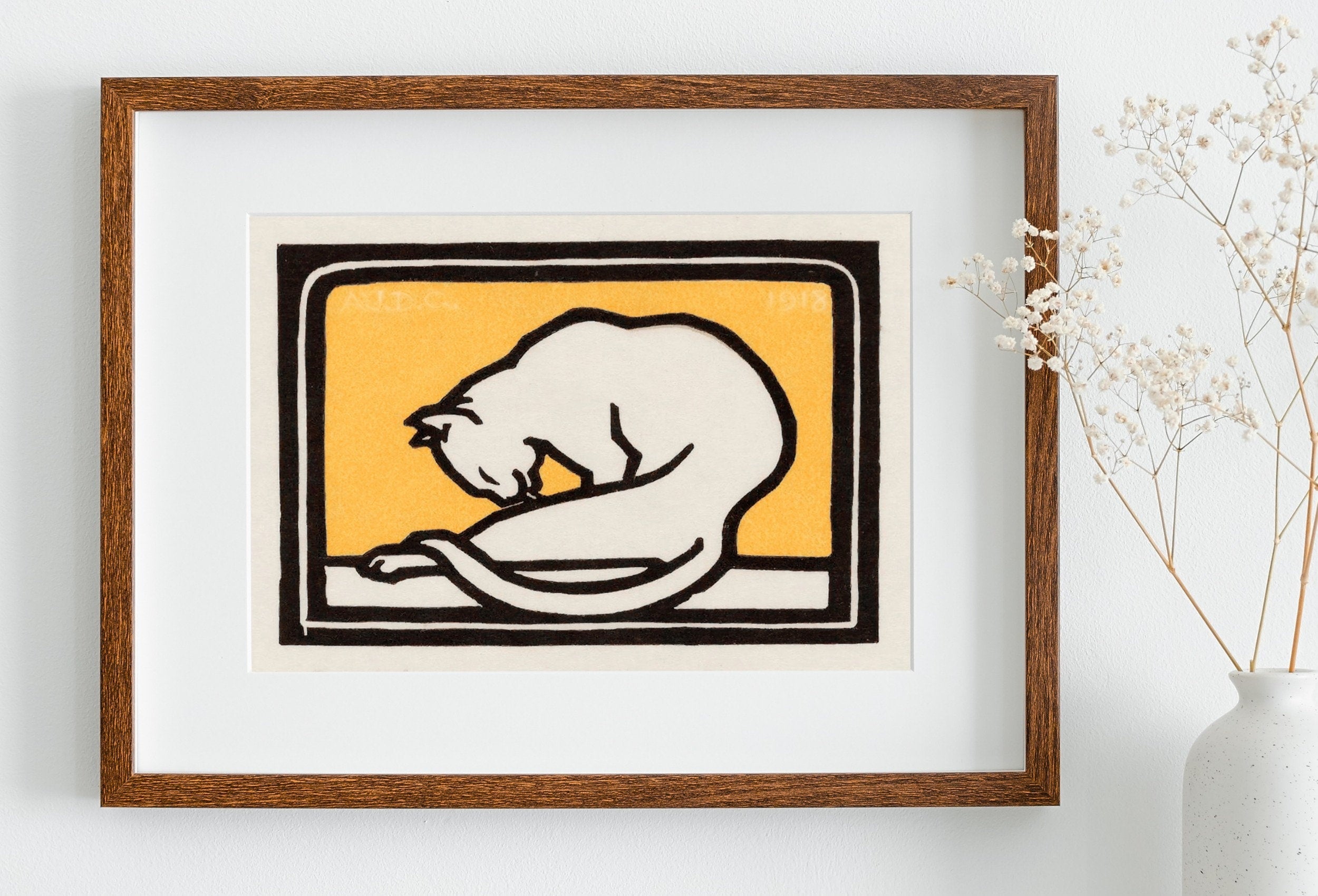 A Waxing Cat Vintage Art Nouveau Print Wall Art. Instant Download Cat Painting Retro Julie De Graag Printable Wall Art. Art Nouveau Poster