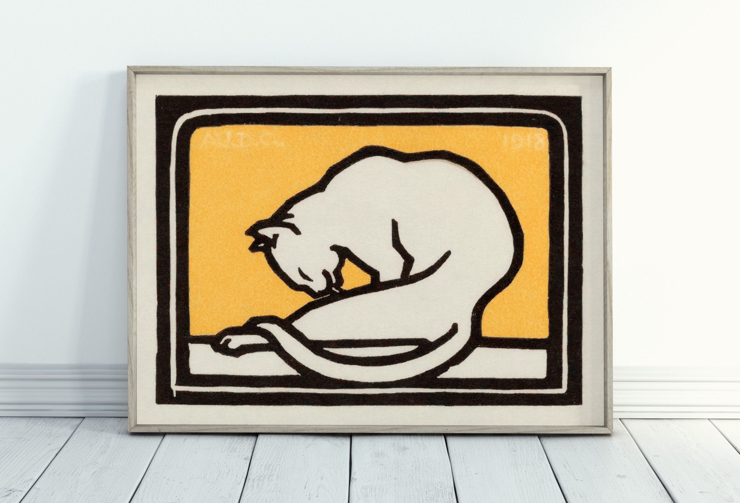 A Waxing Cat Vintage Art Nouveau Print Wall Art. Instant Download Cat Painting Retro Julie De Graag Printable Wall Art. Art Nouveau Poster