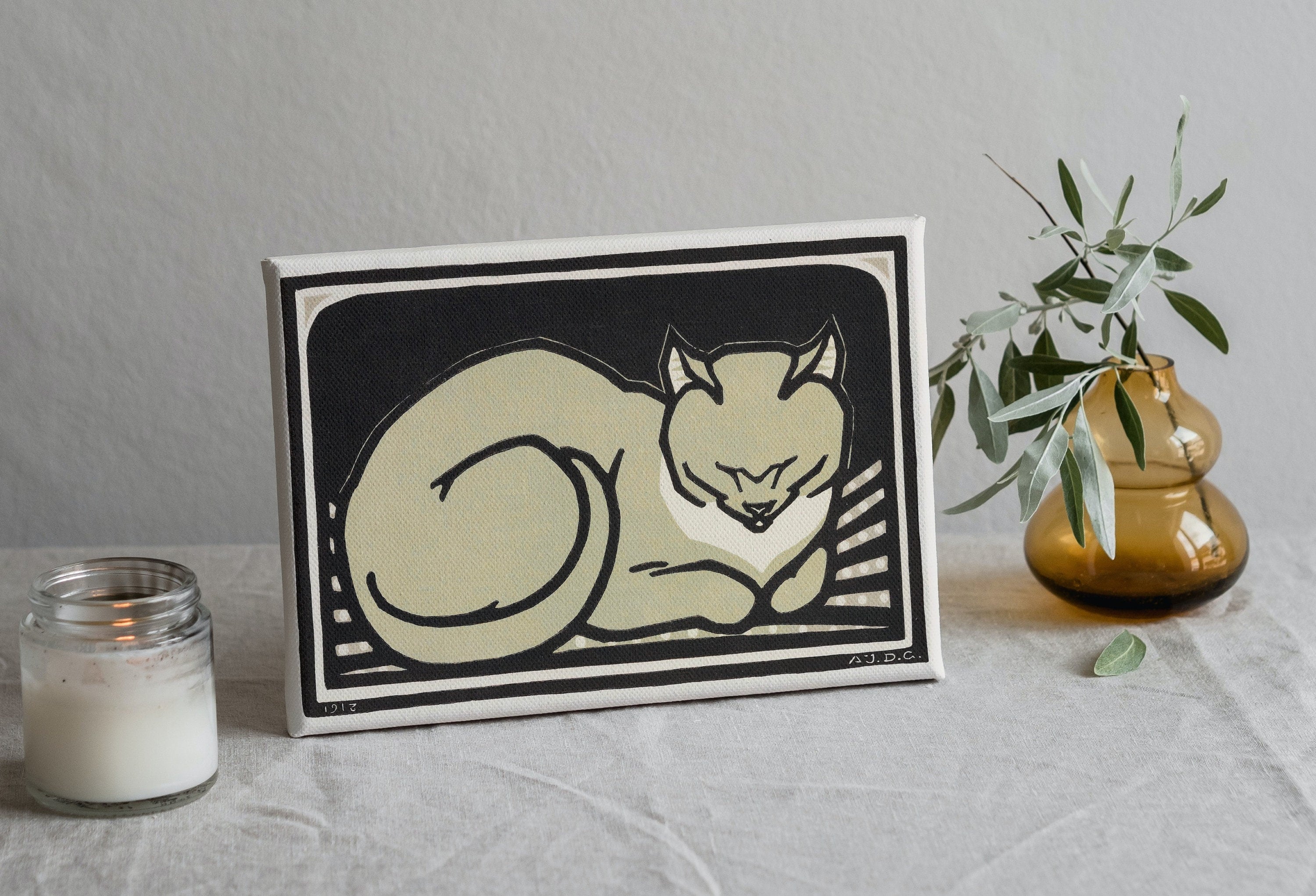 A Sleeping Cat Vintage Art Nouveau Print Wall Art. Instant Download Cat Poster Retro Julie De Graag Printable Wall Art. Art Nouveau Poster