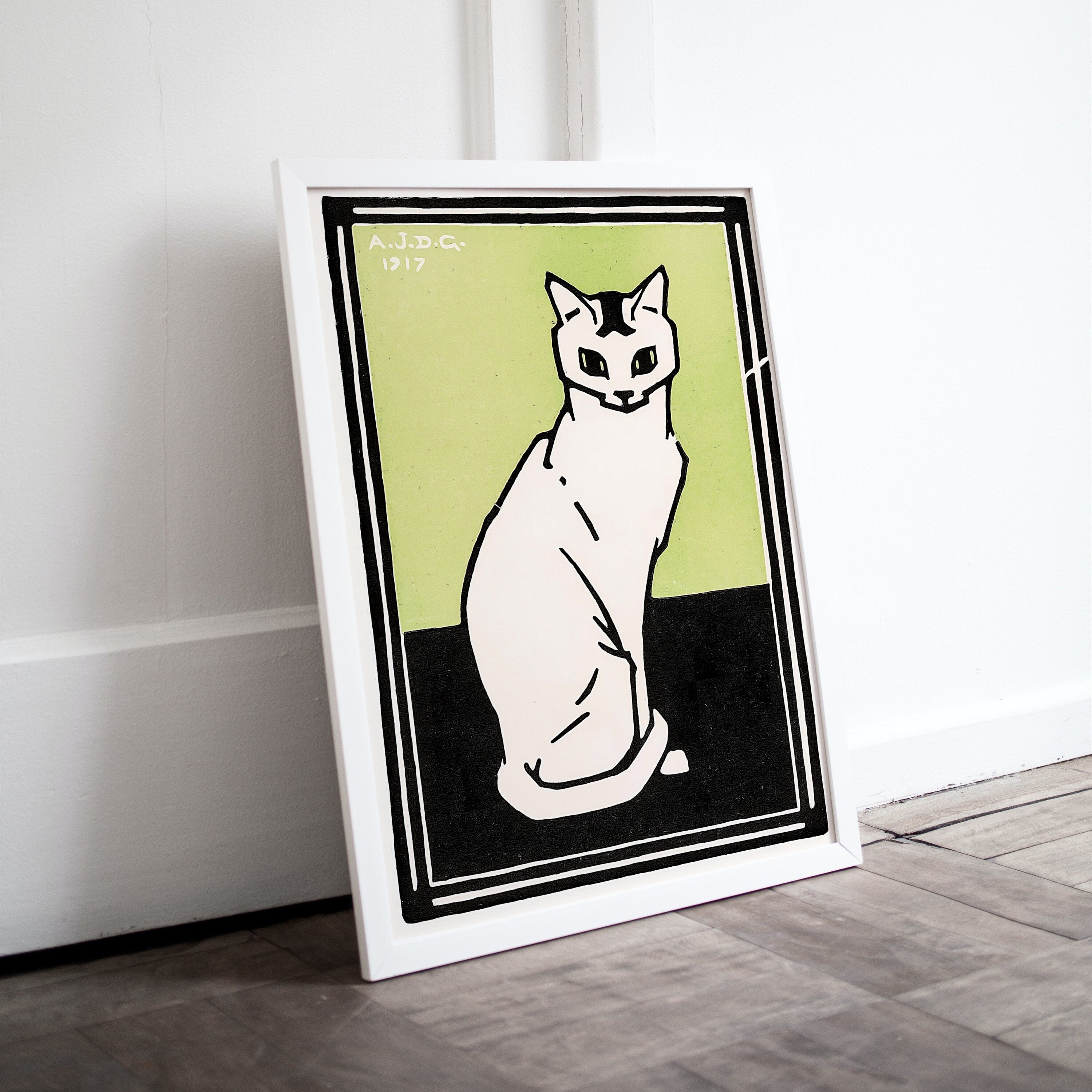 Sitting Cat Vintage Art Nouveau Print Wall Art. Instant Download Cat Painting Retro Julie De Graag Printable Wall Art. Art Nouveau Poster