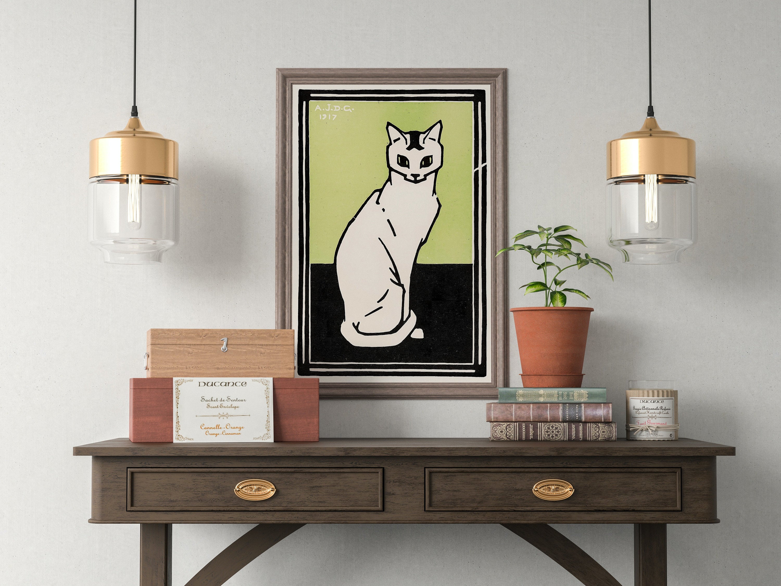 Sitting Cat Vintage Art Nouveau Print Wall Art. Instant Download Cat Painting Retro Julie De Graag Printable Wall Art. Art Nouveau Poster