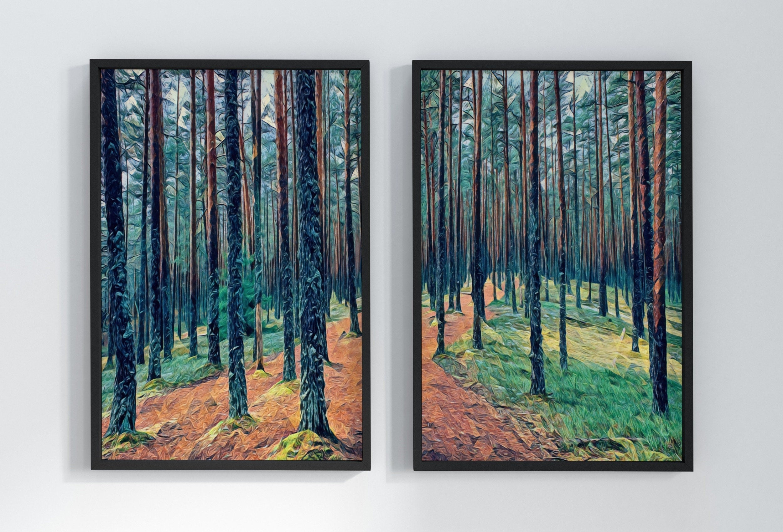 Estonian Forest Trees Set of 2 Prints. Nature Landscape Printable Wall Art Painting. Forest 2 Piece Wall Art Print. Forest Wall Art Print