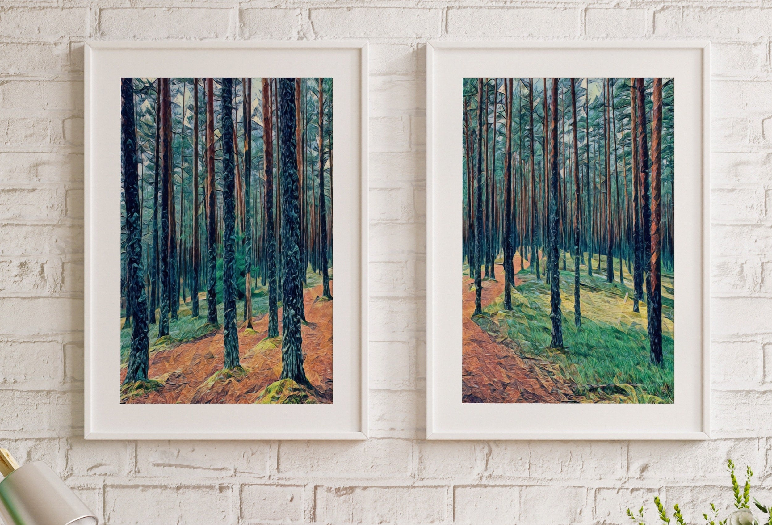 Estonian Forest Trees Set of 2 Prints. Nature Landscape Printable Wall Art Painting. Forest 2 Piece Wall Art Print. Forest Wall Art Print