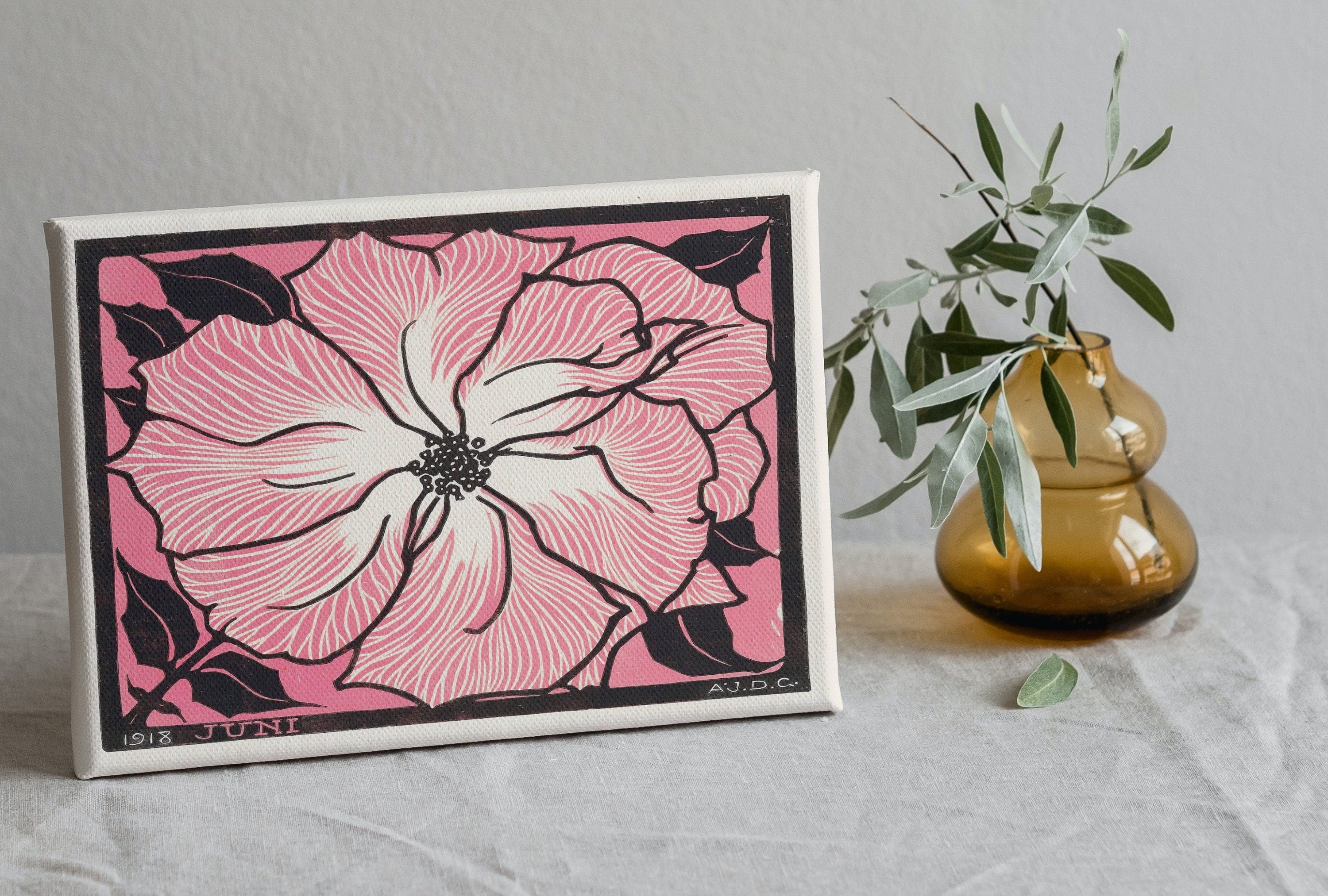 Pink Rose Painting Vintage Art Nouveau Print Wall Art. Instant Download Retro Flower Print Julie De Graag Printable Wall Art. Pink Art Print