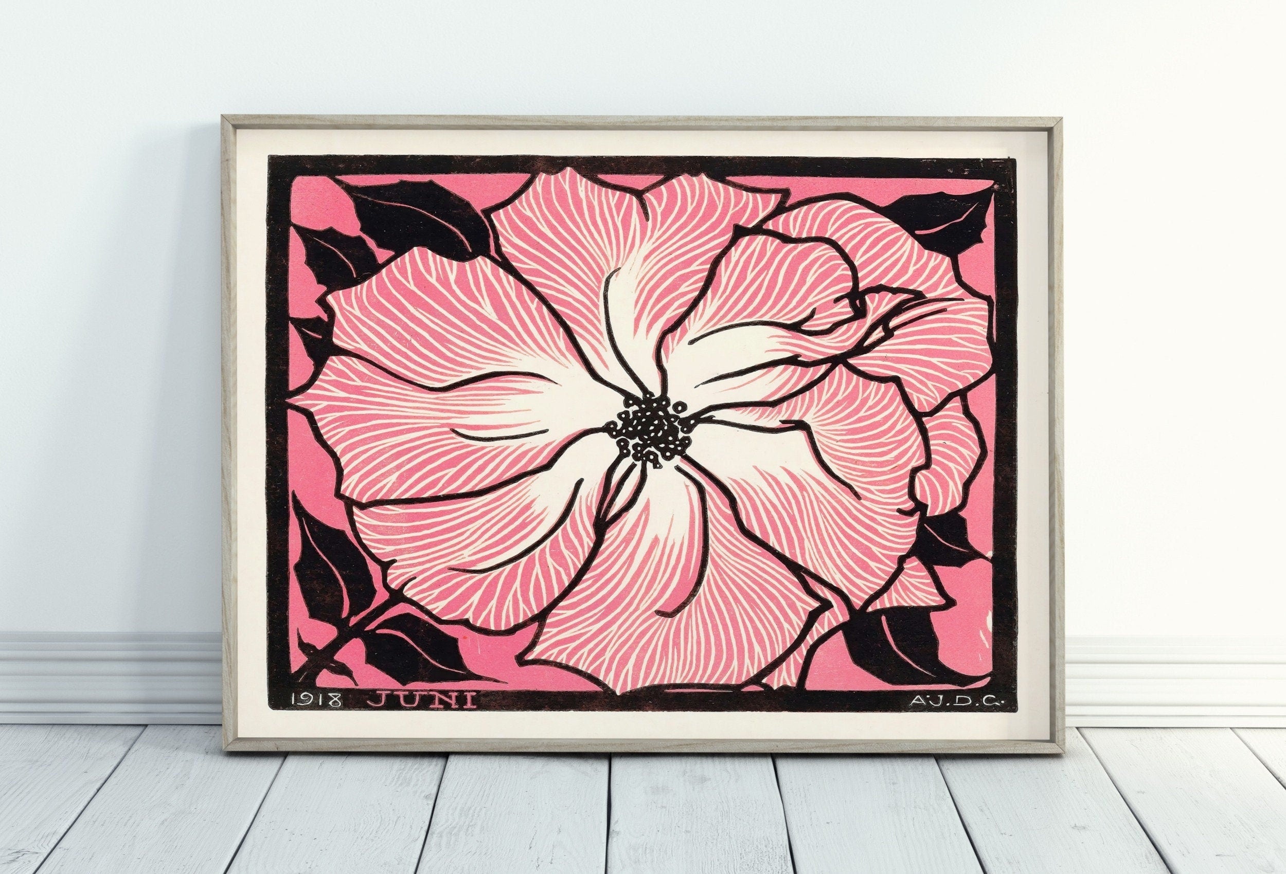 Pink Rose Painting Vintage Art Nouveau Print Wall Art. Instant Download Retro Flower Print Julie De Graag Printable Wall Art. Pink Art Print