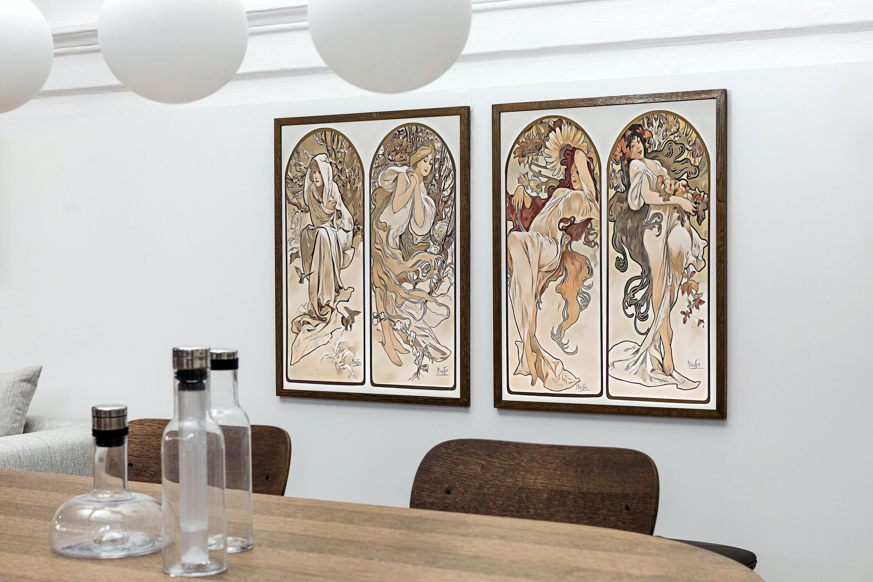 Art Nouveau Print Set of 2 Vintage Painting Famous Art Prints. Reworked Art Nouveau Poster, Seasons Women Illustration. Printable Wall Art
