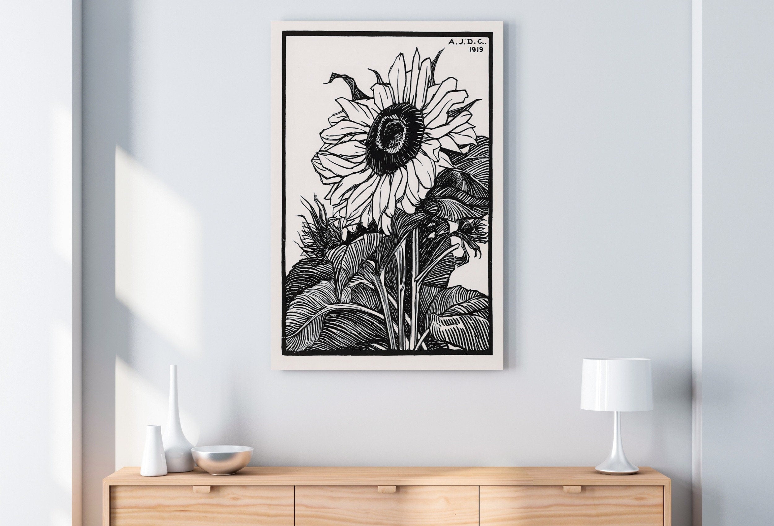 Vintage Sunflower Print Printable Wall Art. Art Nouveau Floral Print. Instant Download Poster Black and White Wall Art. Art Nouveau Poster – Printable Wall Art Digital Download – Digital Download
