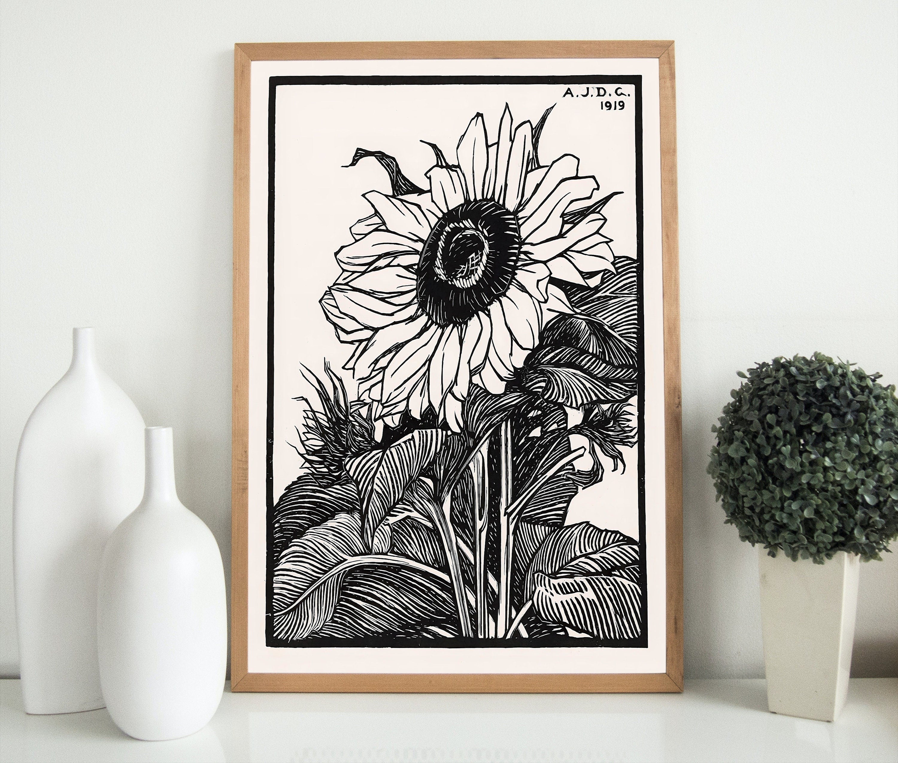 Vintage Sunflower Print Printable Wall Art. Art Nouveau Floral Print. Instant Download Poster Black and White Wall Art. Art Nouveau Poster – Printable Wall Art Digital Download – Digital Download