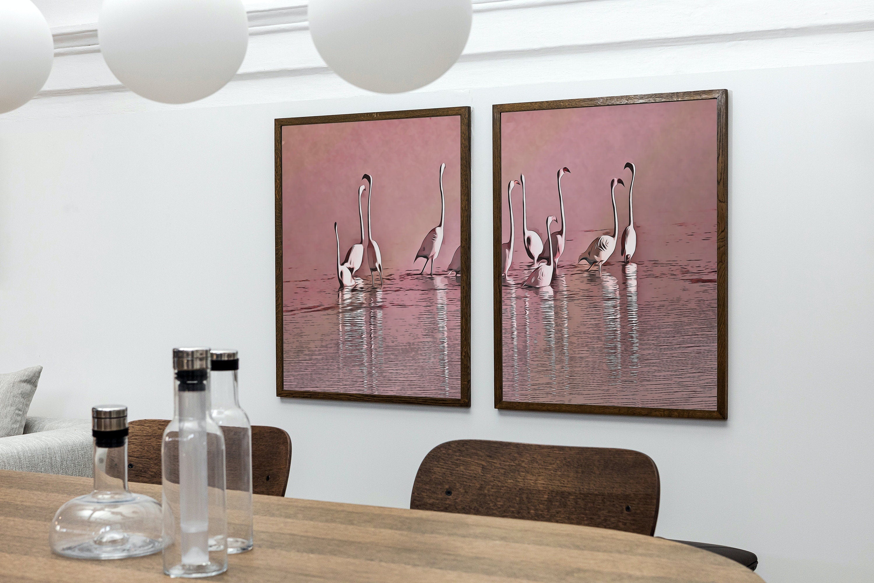 Flamingo Art Set of 2 Prints Gallery Wall Set. Pink Flamingo Print 2 Piece Wall Art. Instant Digital Download, Printable Wall Art Poster