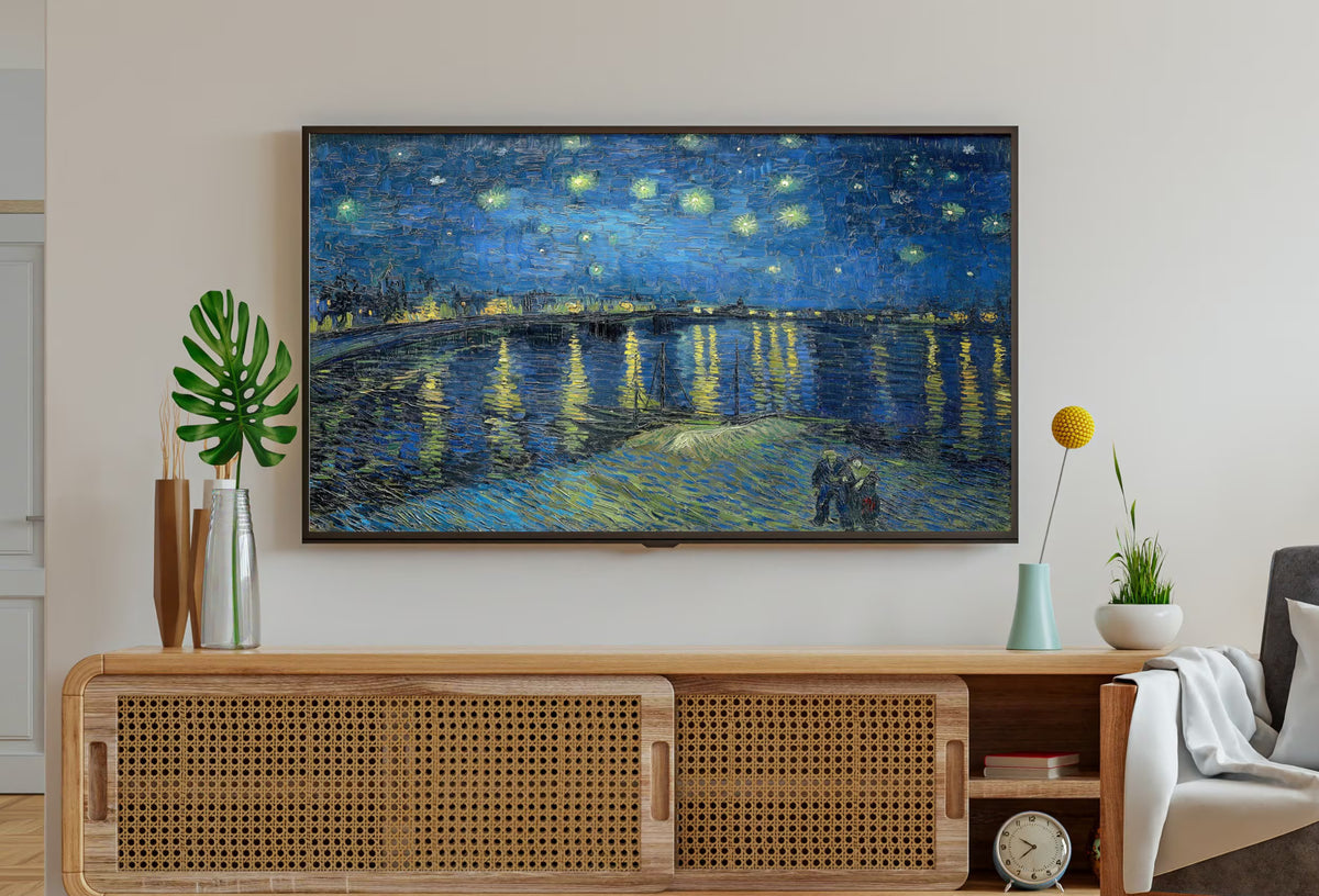 Art Frame TV 4K, Sterrennacht boven de Rhône, beroemd schilderij van Vincent van Gogh. Directe download van Van Gogh kunst voor Frame TV.
