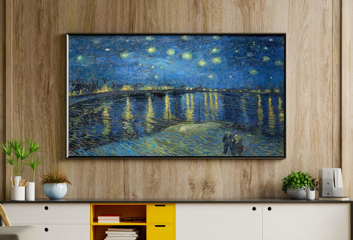 Art Frame TV 4K, Sterrennacht boven de Rhône, beroemd schilderij van Vincent van Gogh. Directe download van Van Gogh kunst voor Frame TV.