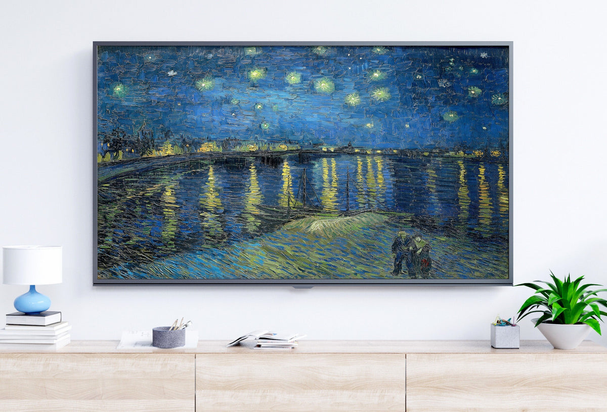 Art Frame TV 4K, Sterrennacht boven de Rhône, beroemd schilderij van Vincent van Gogh. Directe download van Van Gogh kunst voor Frame TV.