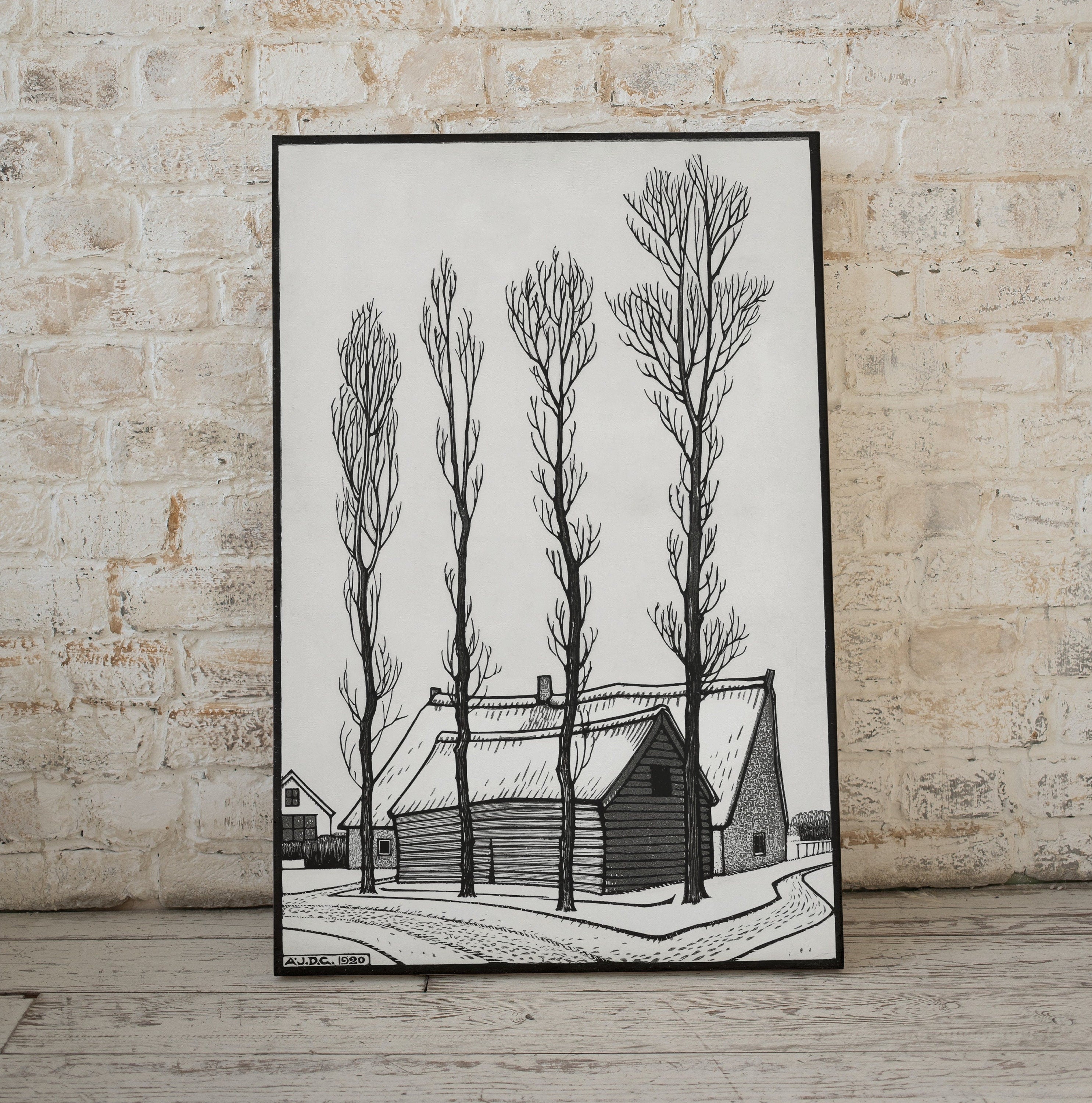 Winter Scene Vintage Art Nouveau Print. Instant Download Black and White Print. Julie De Graag Poster Printable Wall Art. Art Nouveau Poster