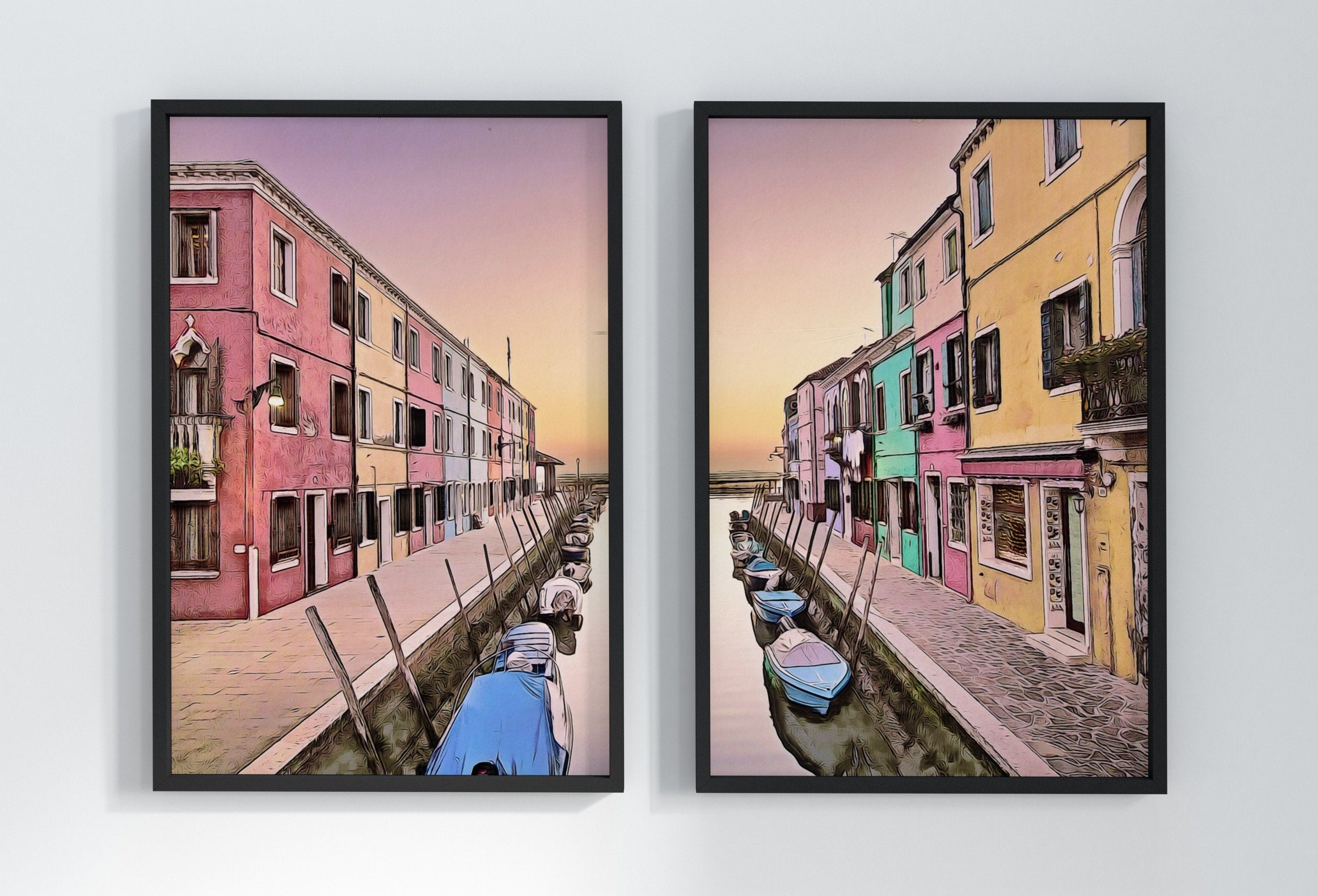 Italy Wall Art Sunset in Burano Set of 2 Prints Printable Wall Art. Instant Download Italy Poster Sunset Wall Art. Colorful 2 Piece Wall Art