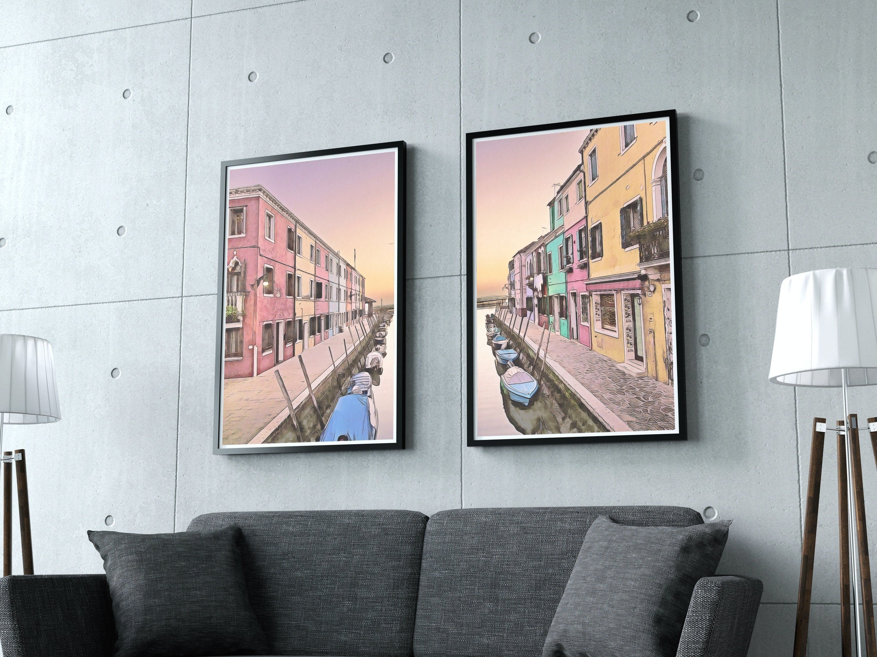 Italy Wall Art Sunset in Burano Set of 2 Prints Printable Wall Art. Instant Download Italy Poster Sunset Wall Art. Colorful 2 Piece Wall Art