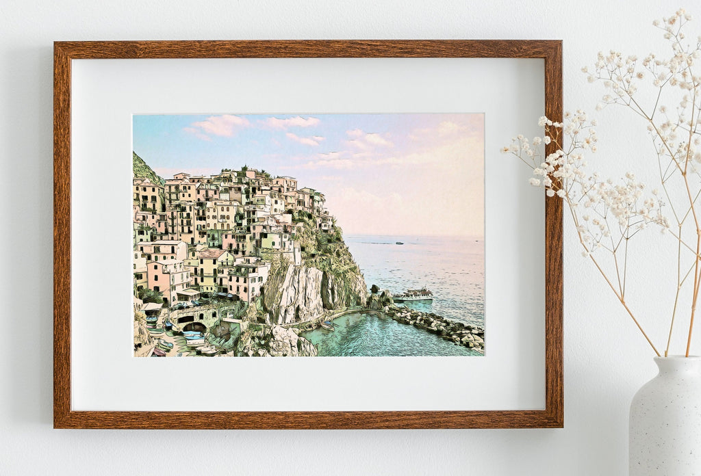 Manarola Italy Wall Art Landscape Printable Wall Art. Instant Download Italy Poster Sunset Wall Art. Colorful Pastel Home Decor, Digital Art
