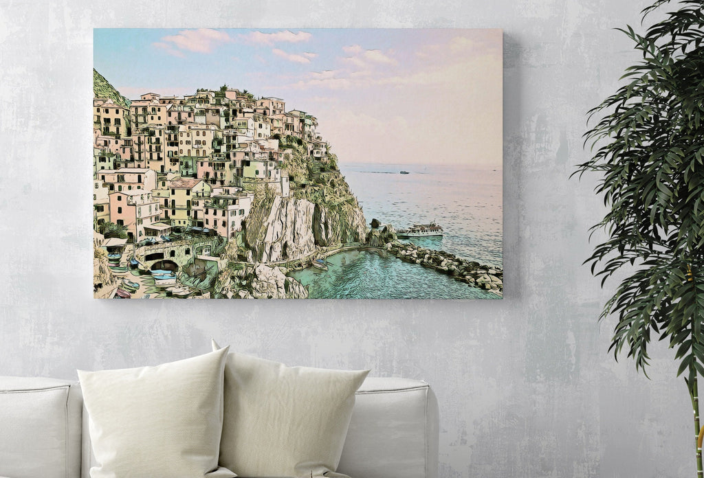Manarola Italy Wall Art Landscape Printable Wall Art. Instant Download Italy Poster Sunset Wall Art. Colorful Pastel Home Decor, Digital Art