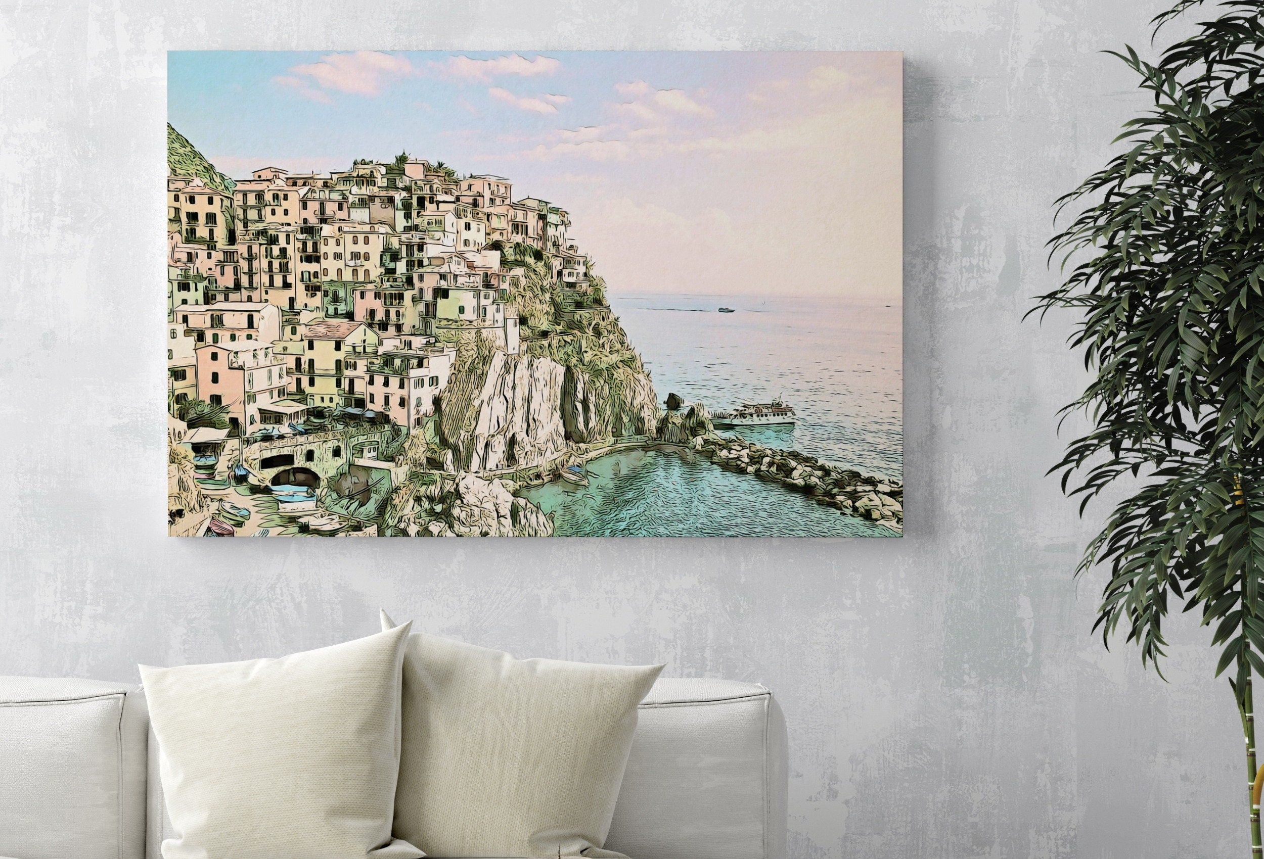 Manarola Italy Wall Art Landscape Printable Wall Art. Instant Download Italy Poster Sunset Wall Art. Colorful Pastel Home Decor, Digital Art