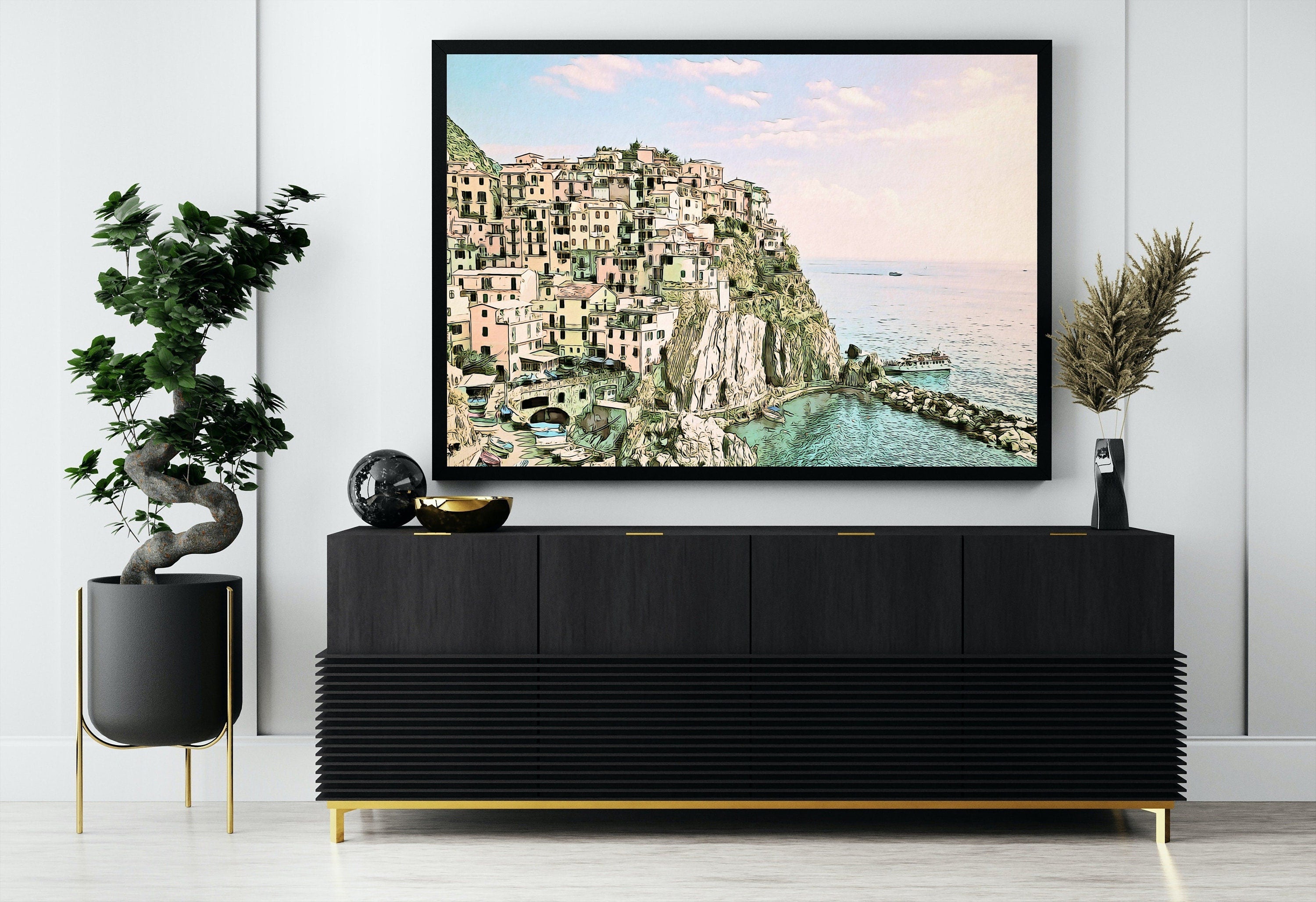 Manarola Italy Wall Art Landscape Printable Wall Art. Instant Download Italy Poster Sunset Wall Art. Colorful Pastel Home Decor, Digital Art