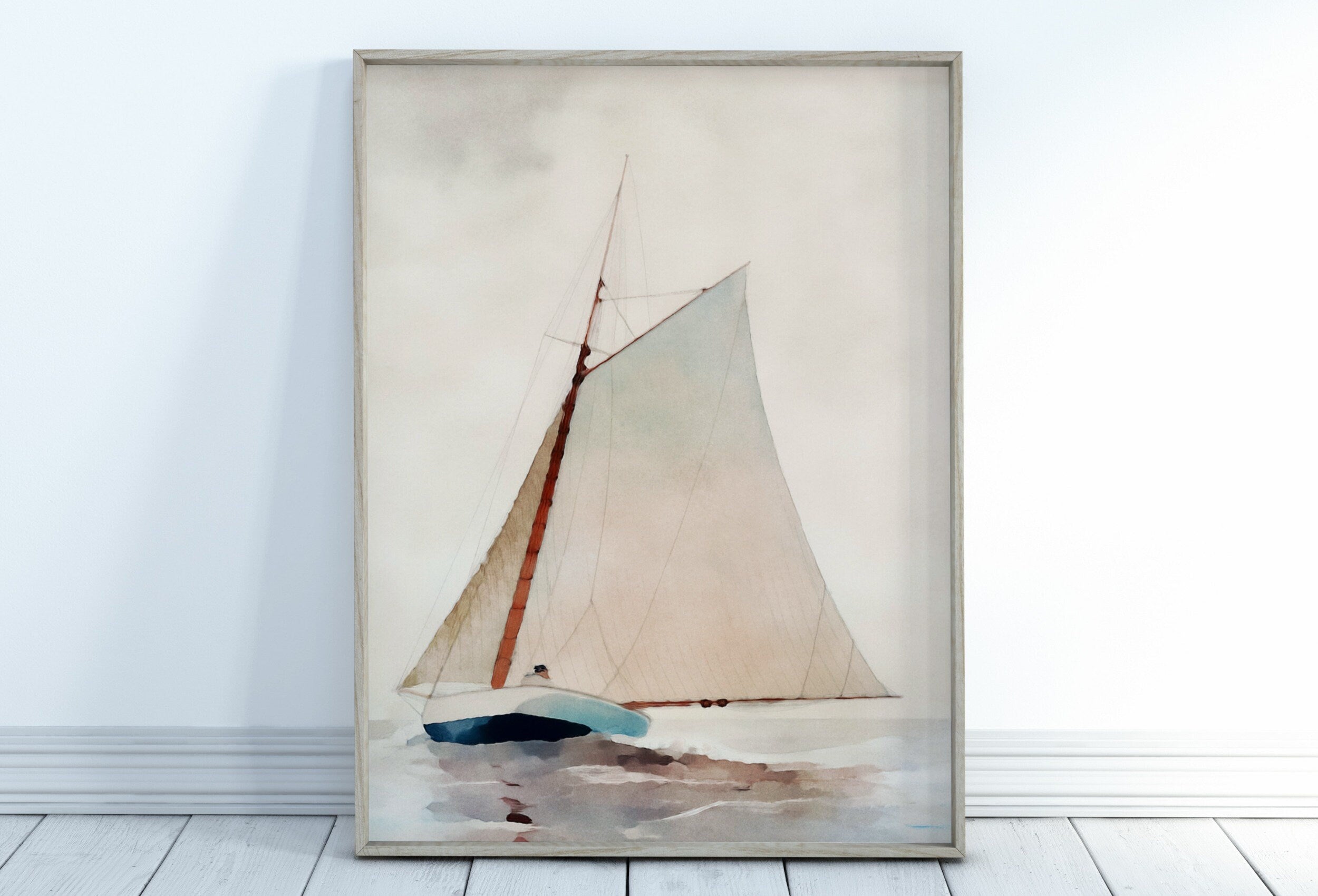 Sail Boat At Sea Print, Nautical Wall Decor, Sailboat Print Boat Art, Vertical Printable Wall Art, Digital Print, Print Wall Art, Boat Print