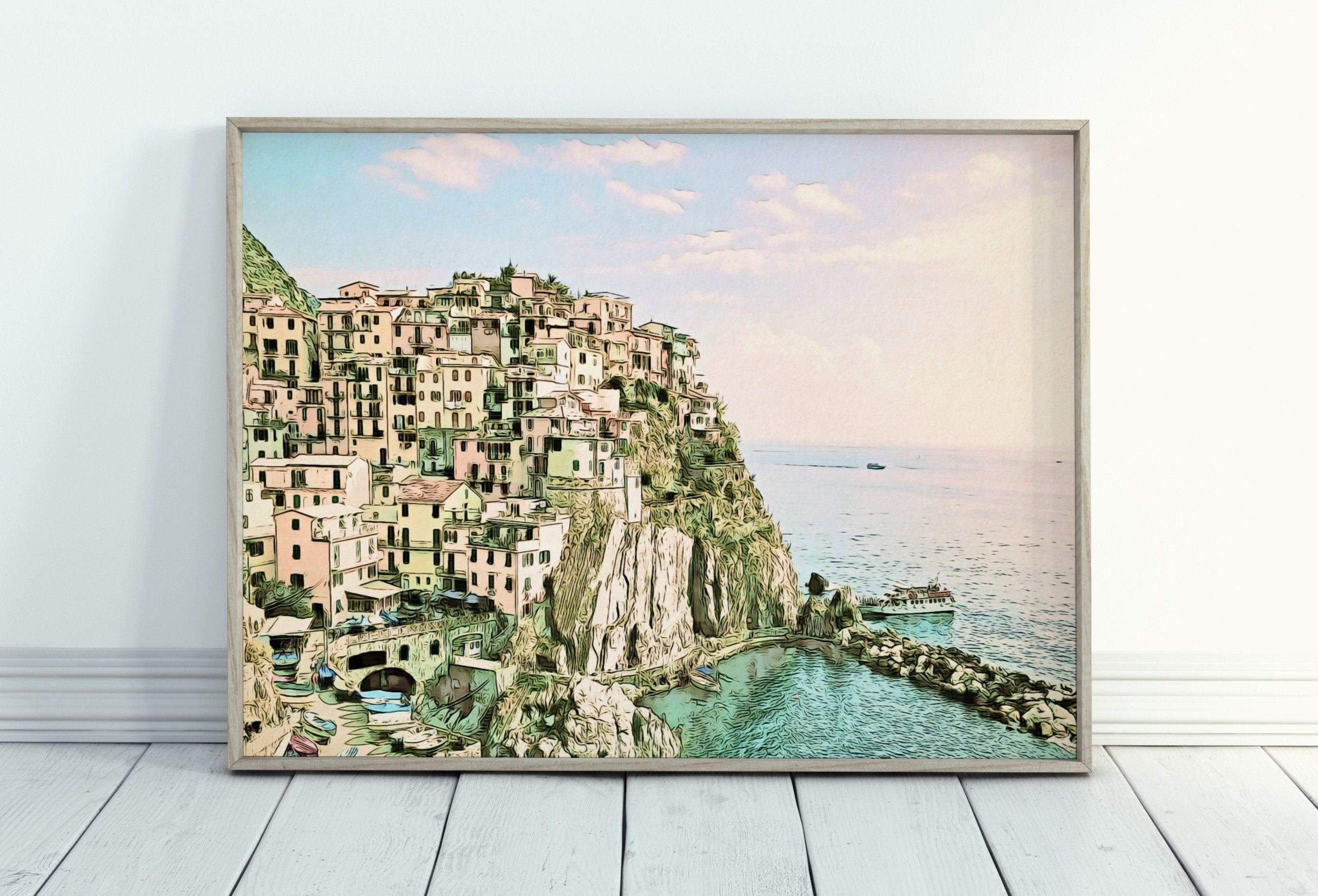 Manarola Italy Wall Art Landscape Printable Wall Art. Instant Download Italy Poster Sunset Wall Art. Colorful Pastel Home Decor, Digital Art