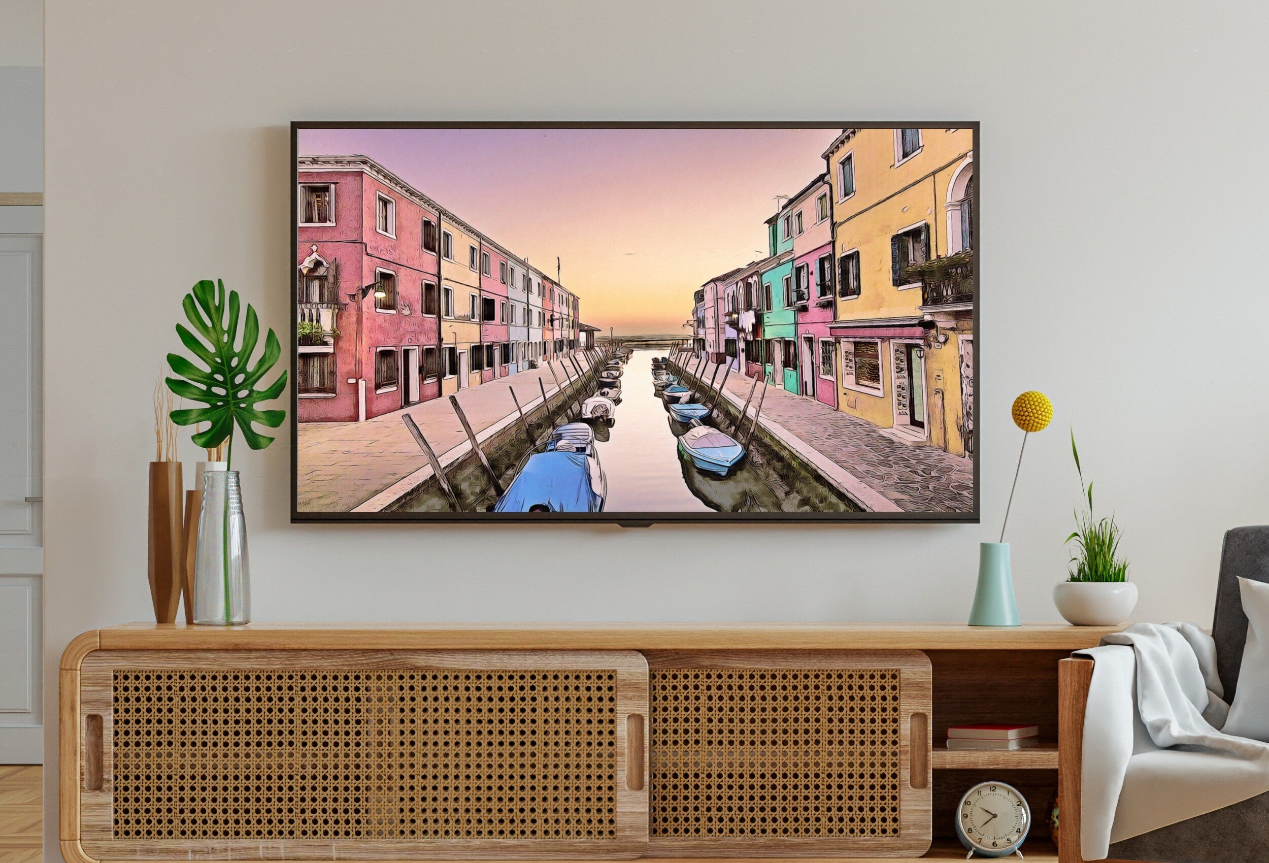 Italy Wall Art Sunset in Burano Frame TV Art. Italy Painting, City Landscape Frame TV Art. Digital Download, Colorful Art for Frame TV