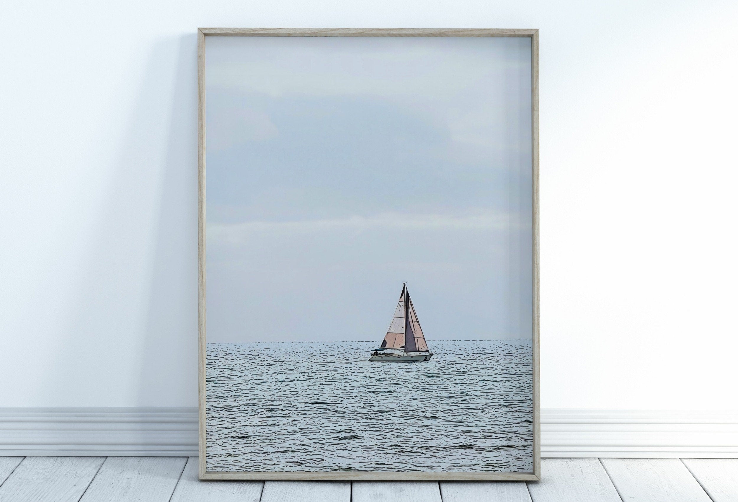 Nautical Wall Art Sailboat Painting. Instant Download Sailboat Print. Digital Painting of Boats. Boat Artwork. Printable Sailing Artwork