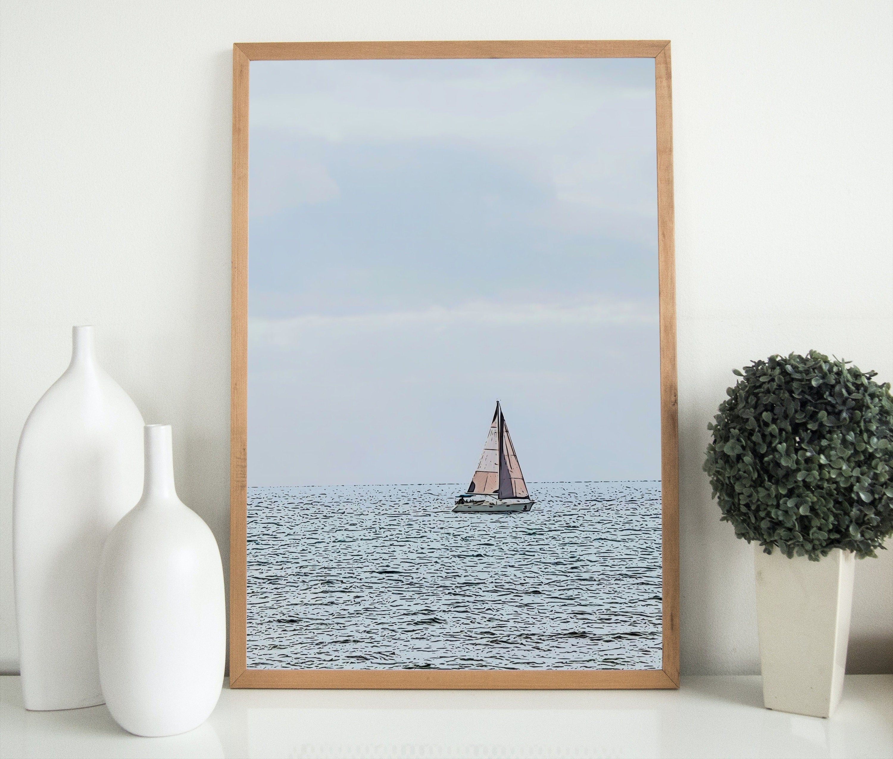 Nautical Wall Art Sailboat Painting. Instant Download Sailboat Print. Digital Painting of Boats. Boat Artwork. Printable Sailing Artwork